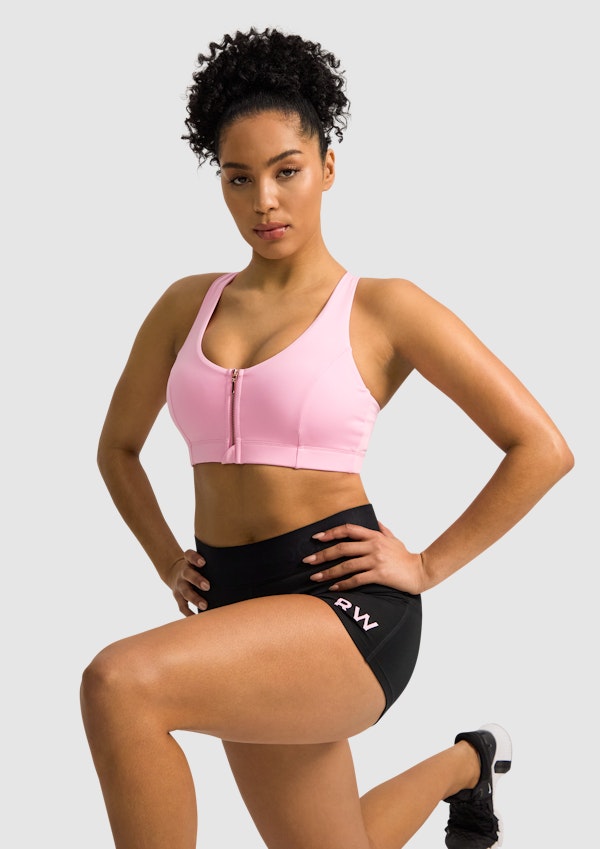 Khaki Velocity Zip Medium Impact Sports Bra Women s Tops Rockwear AU