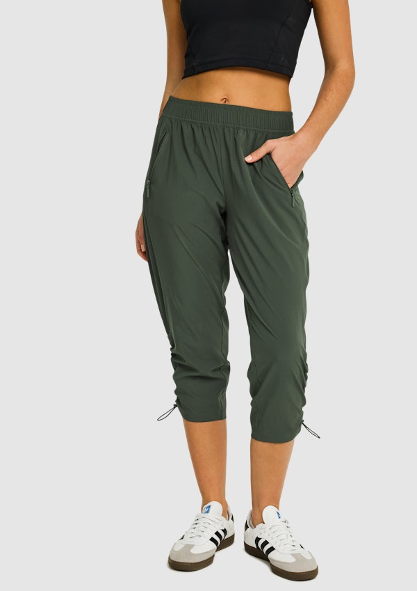 Womens 3/4 Cropped Gym Track Pants Grey Workout Capri