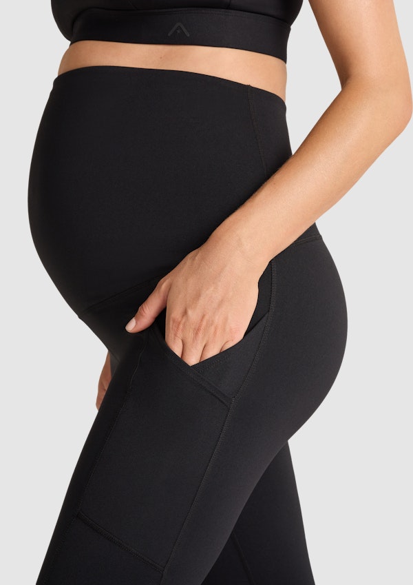 Black Maternity Pocket Full Length Tights, Women's Bottom