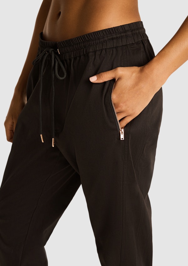 Cotton Drawstring Pants - Black - Ladies
