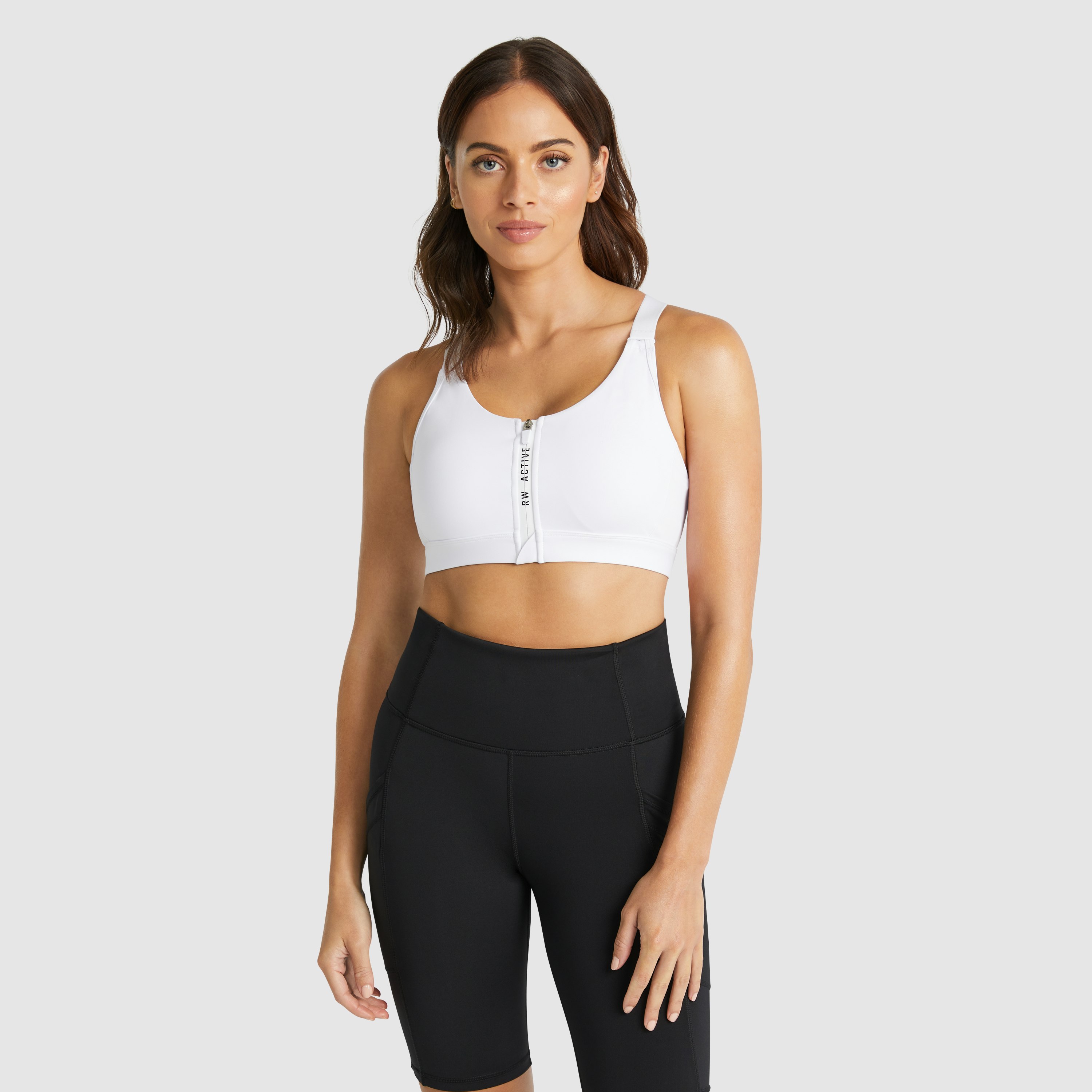 White Velocity Zip Medium Impact Sports Bra Women's Tops Rockwear AU
