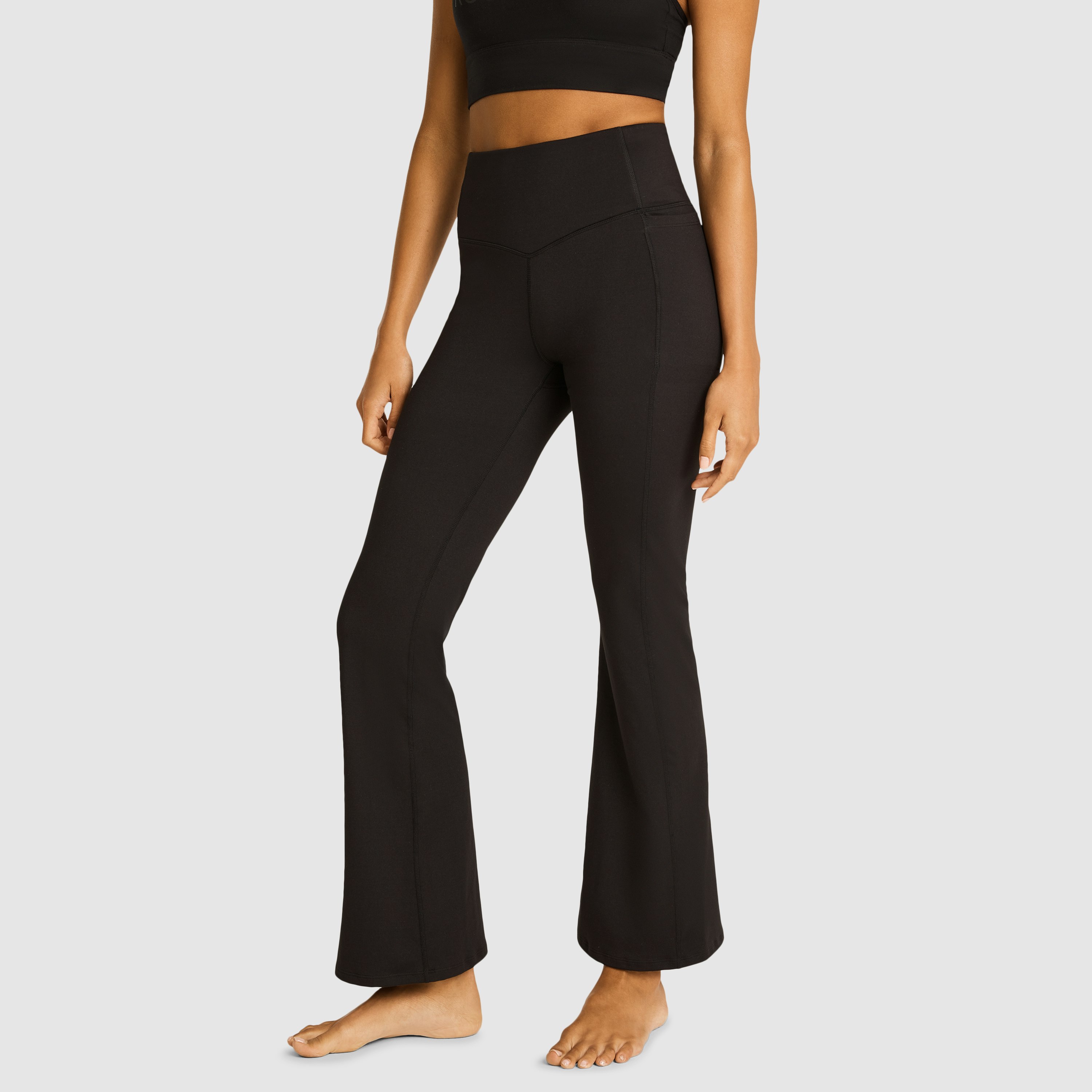 Black Flared Pocket Yoga Pants | Women's Bottom | Rockwear AU