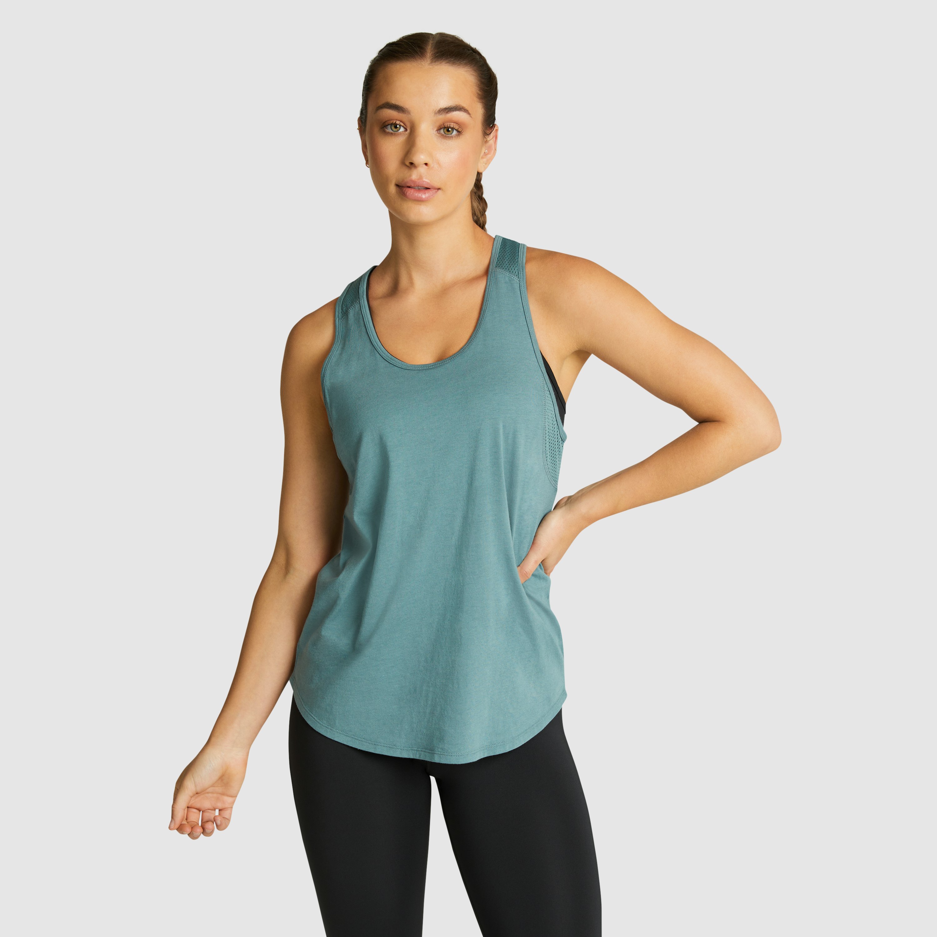 Light Khaki Mesh Panel Tank | Women's Tops | Rockwear AU