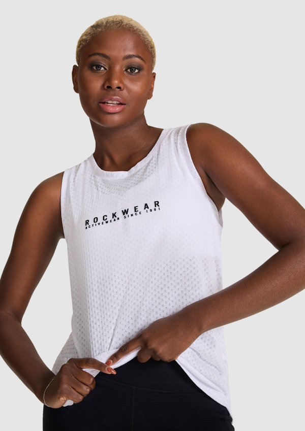 Rockwear Activewear Women's Sprint Front Print Tank White 8 from Size 4-18  for Singlets Tops : : Clothing, Shoes & Accessories