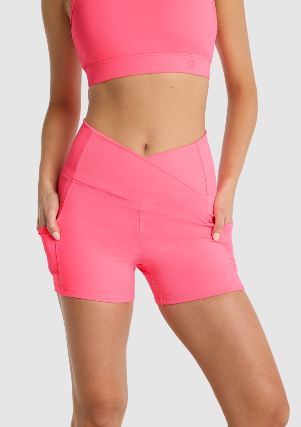 Party Pink Gym And Swim Cross Front Pocket Booty Shorts, Women's Bottom