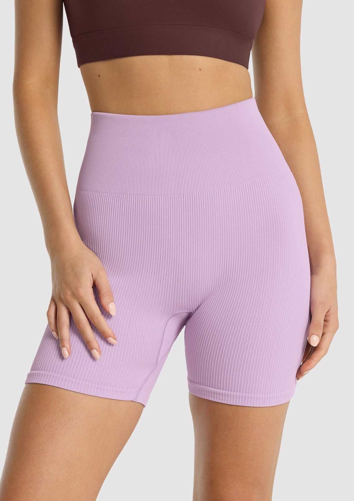 Amethyst Seamless Rib Mid Thigh Bike Shorts, Women's Bottom