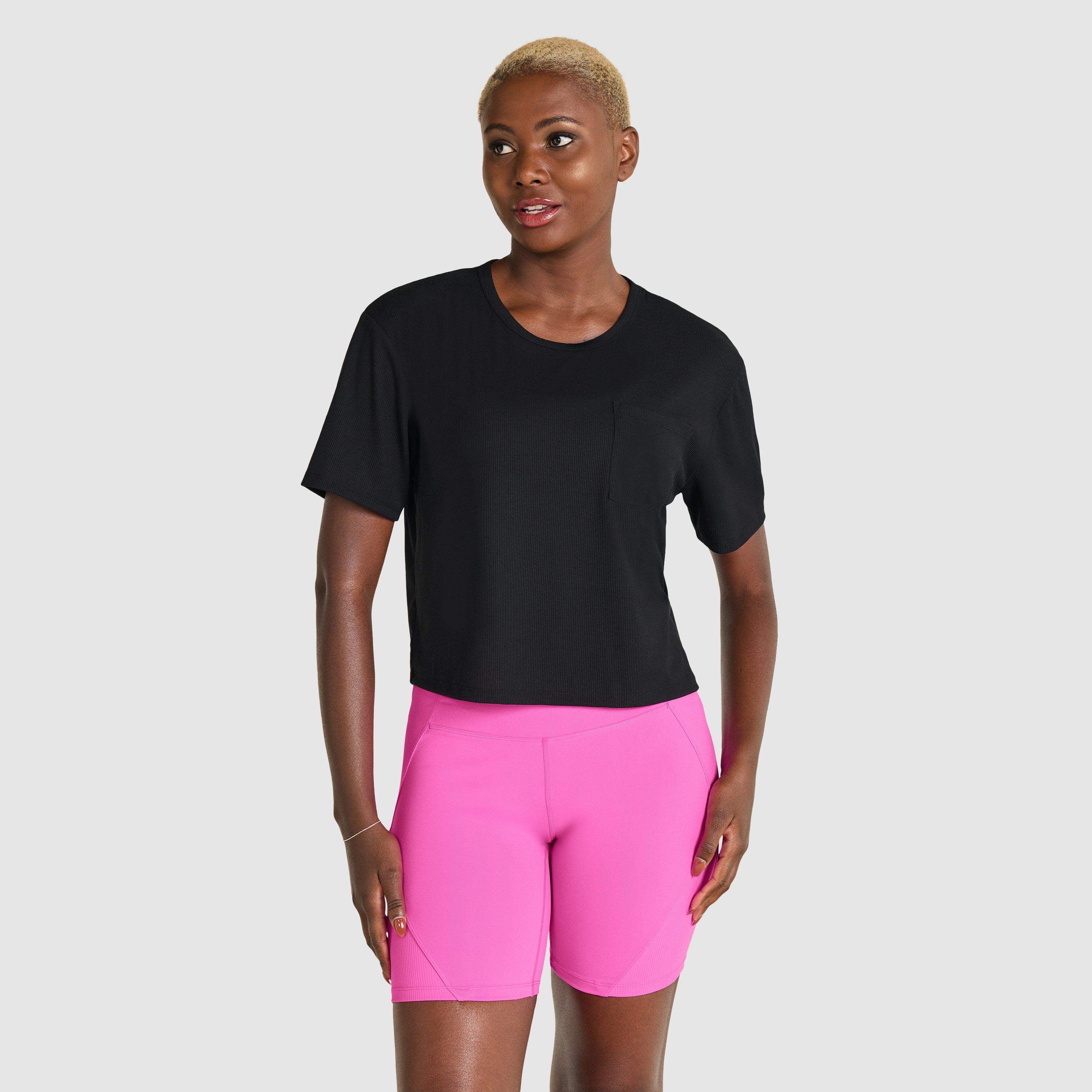 Black Ribbed Pocket Crop Tee | Women's Tops | Rockwear AU