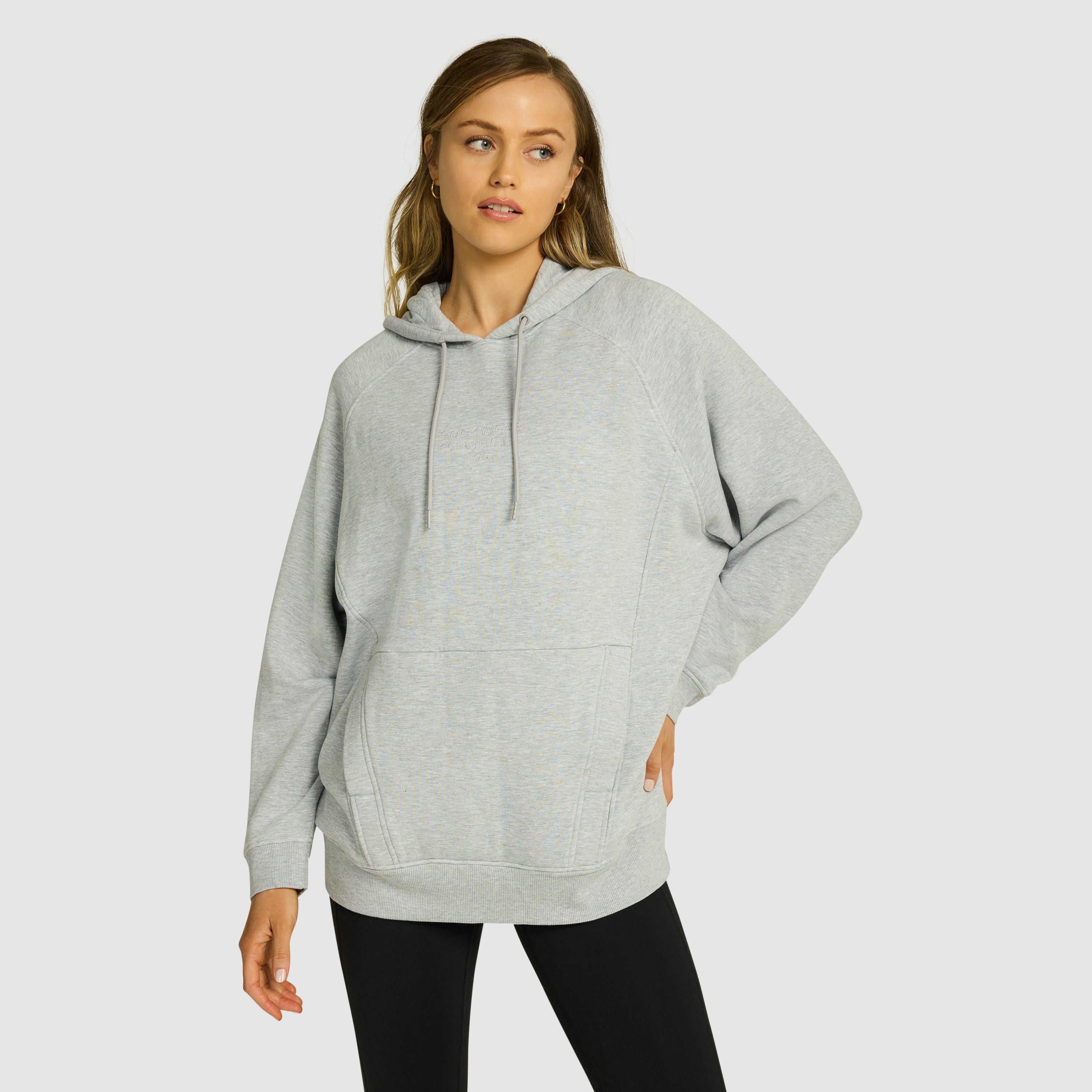 Light Grey Marle Wind Down Fleece Longline Hoodie | Women's Tops ...