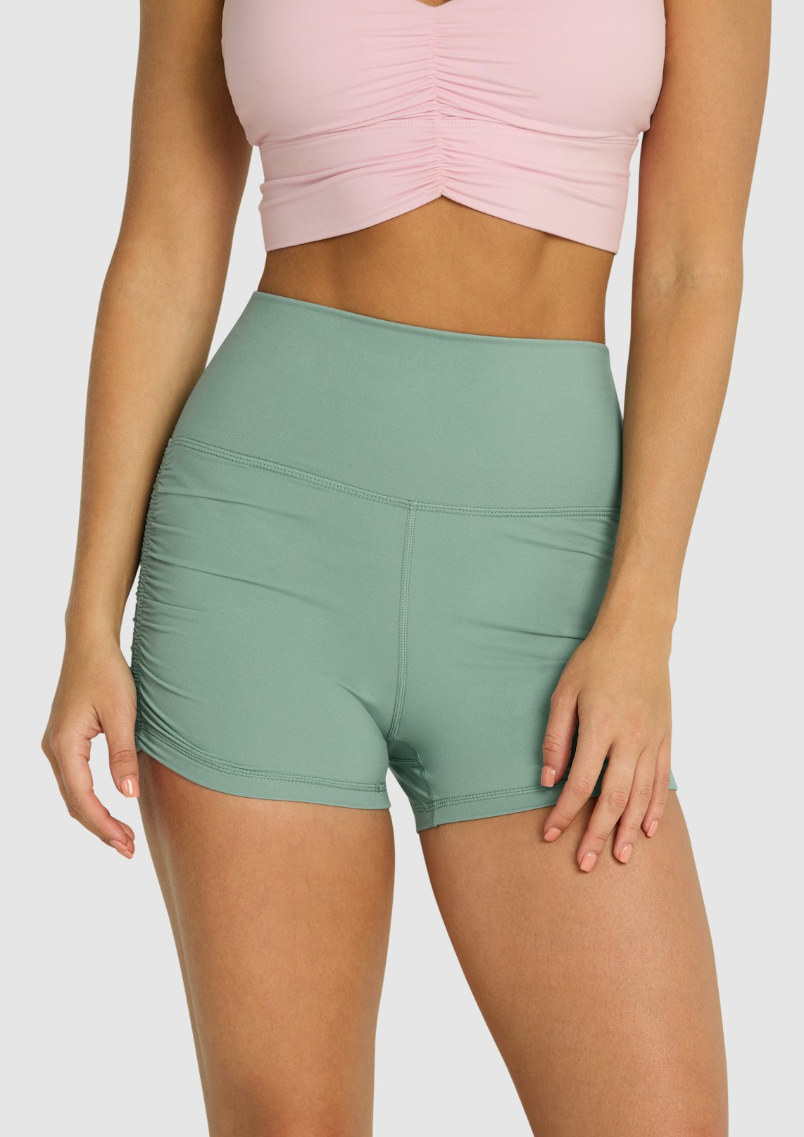 Green Smoke Luxesoft Ruched Side Booty Shorts, Women's Bottom