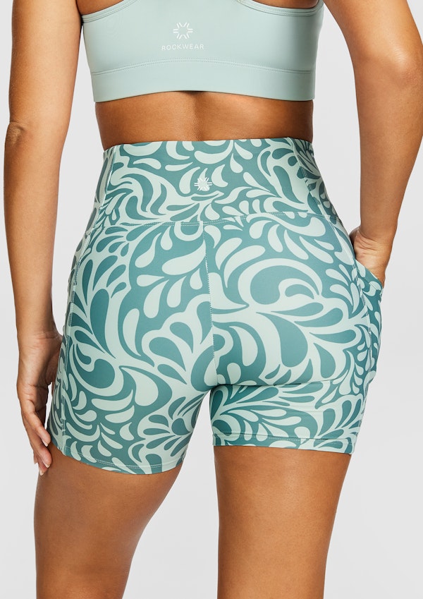 Printed Pocket Mid Thigh Bike Shorts