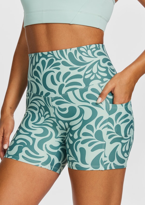 Printed Pocket Mid Thigh Bike Shorts