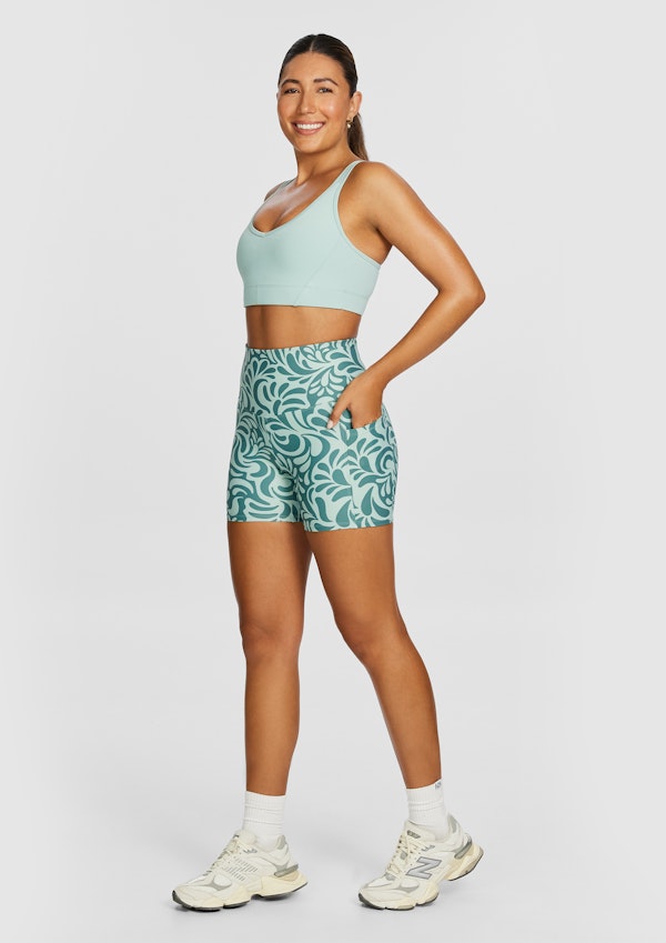 Printed Pocket Mid Thigh Bike Shorts