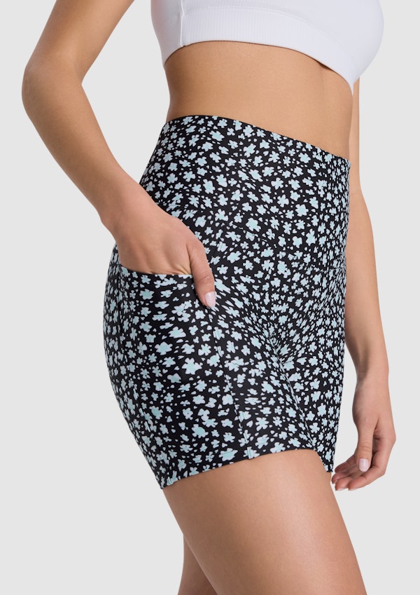 Printed Pocket Mid Thigh Bike Shorts