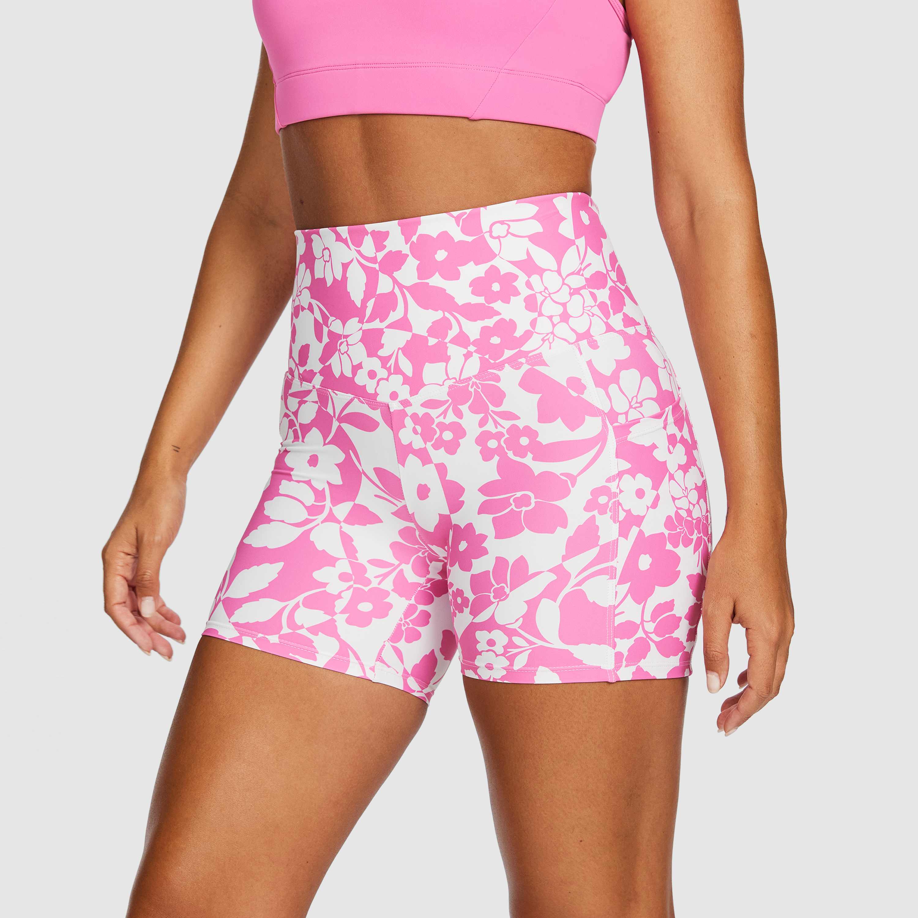 Printed Pocket Mid Thigh Bike Shorts