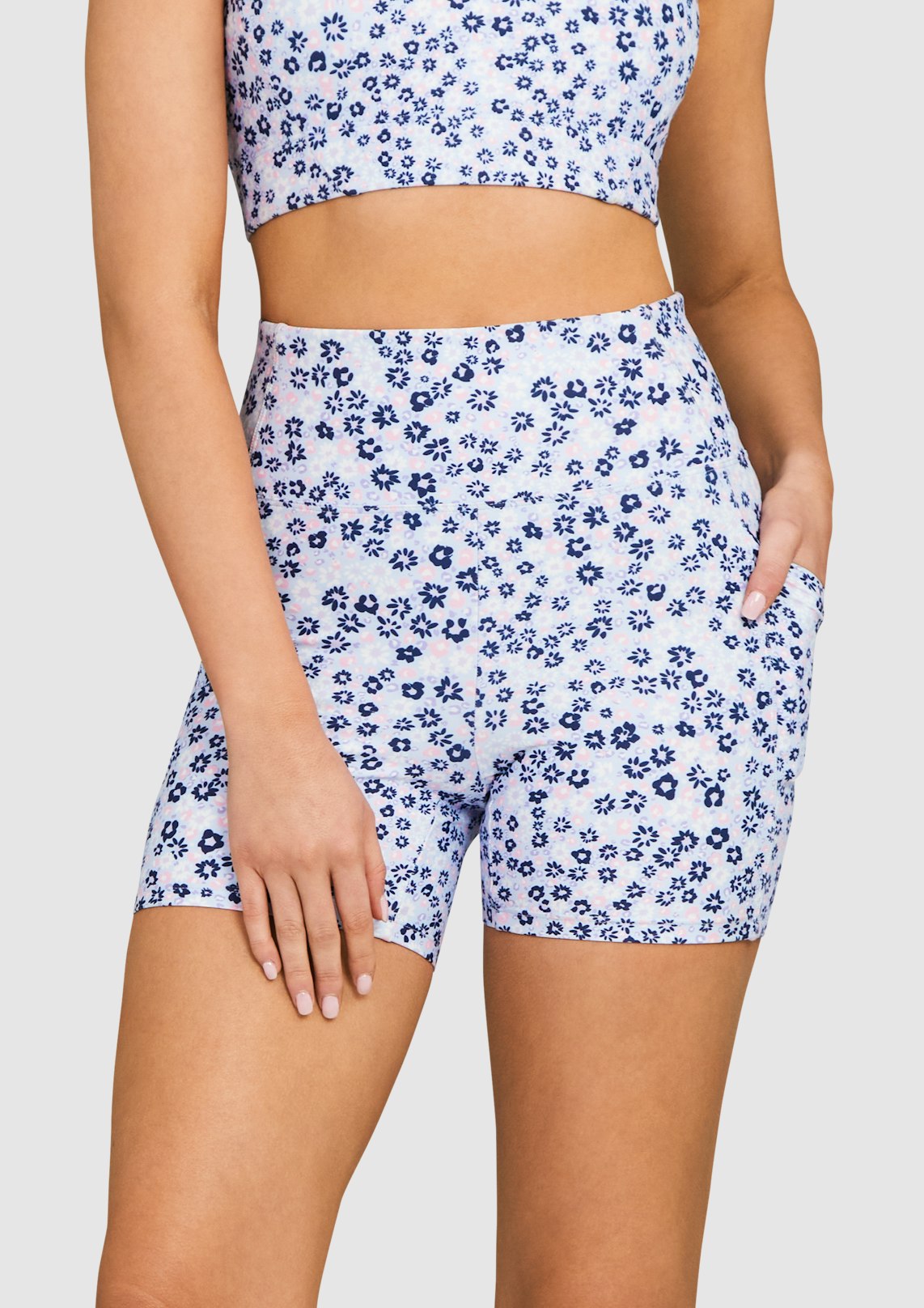 Printed Pocket Mid Thigh Bike Shorts