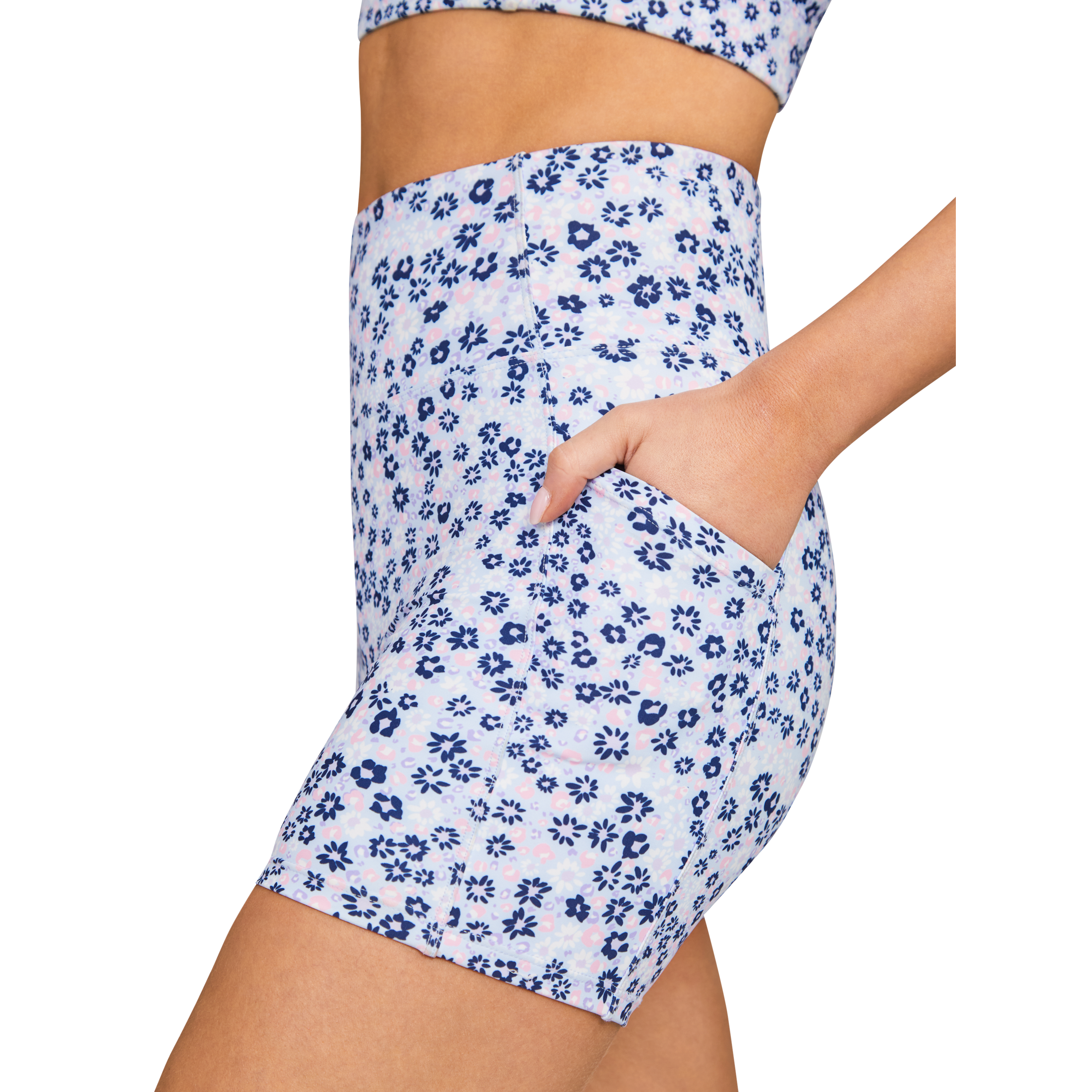 Printed Pocket Mid Thigh Bike Shorts