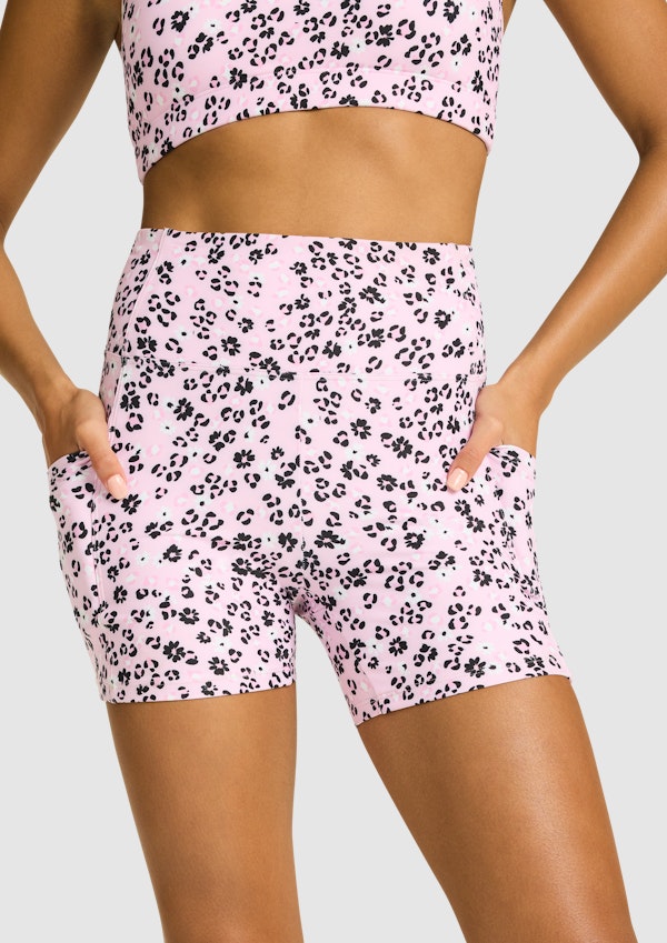 Printed Pocket Mid Thigh Bike Shorts