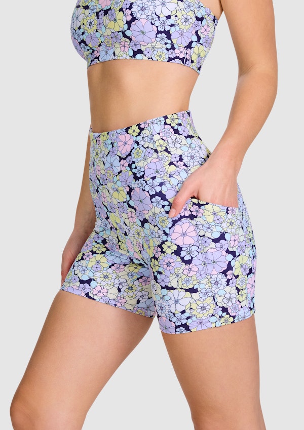 Printed Pocket Mid Thigh Bike Shorts