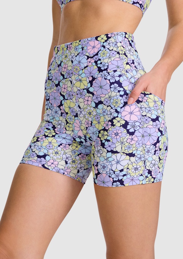 Printed Pocket Mid Thigh Bike Shorts