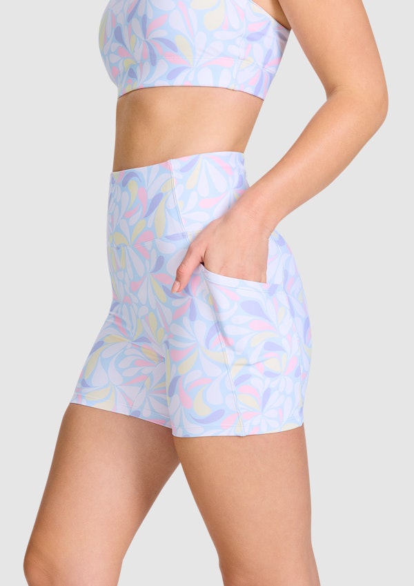 Printed Pocket Mid Thigh Bike Shorts