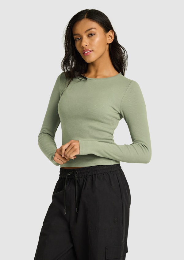 Unwind Brushed Rib Long Sleeve Top