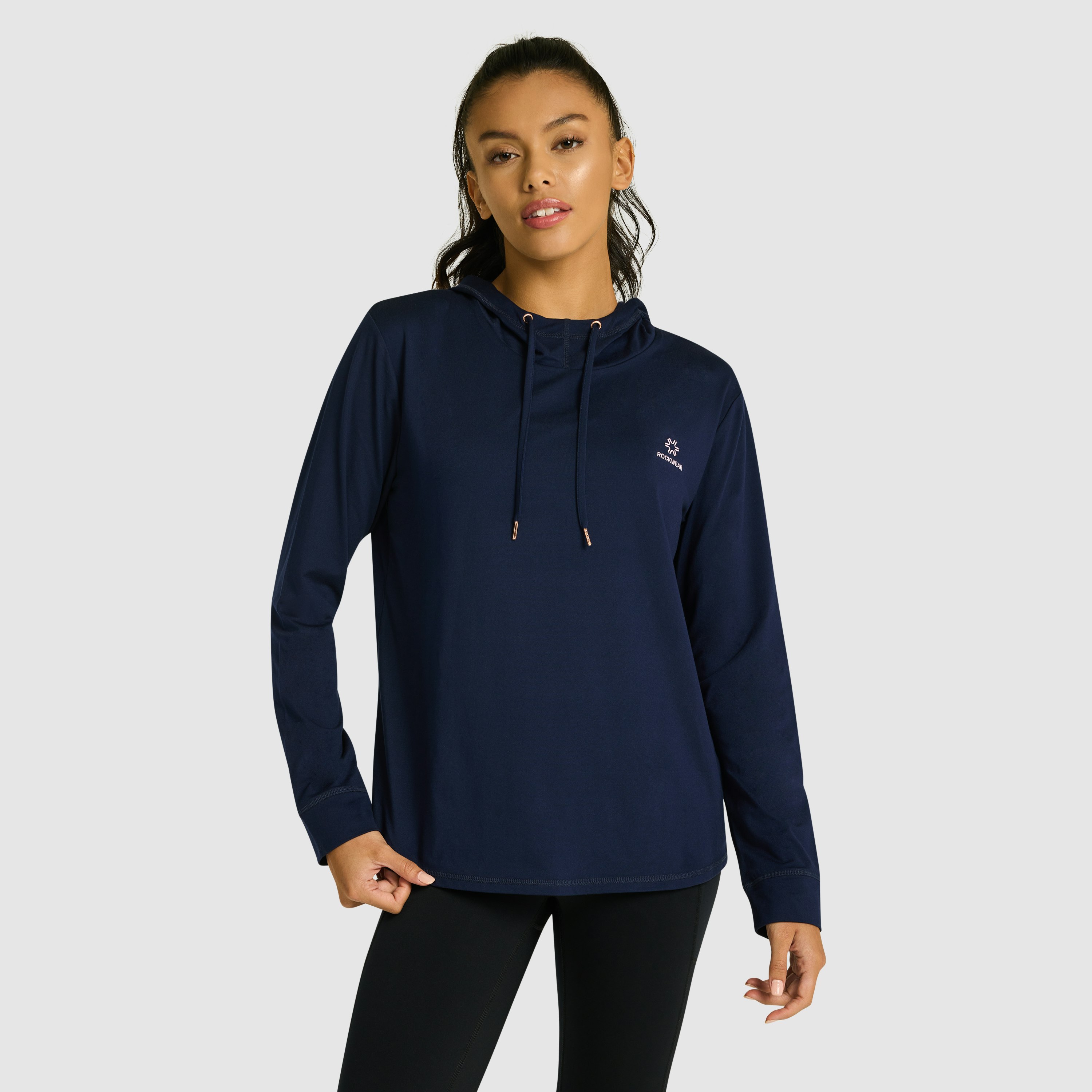 French Navy Activate Brushed Hooded Long Sleeve Top | Women's Tops ...