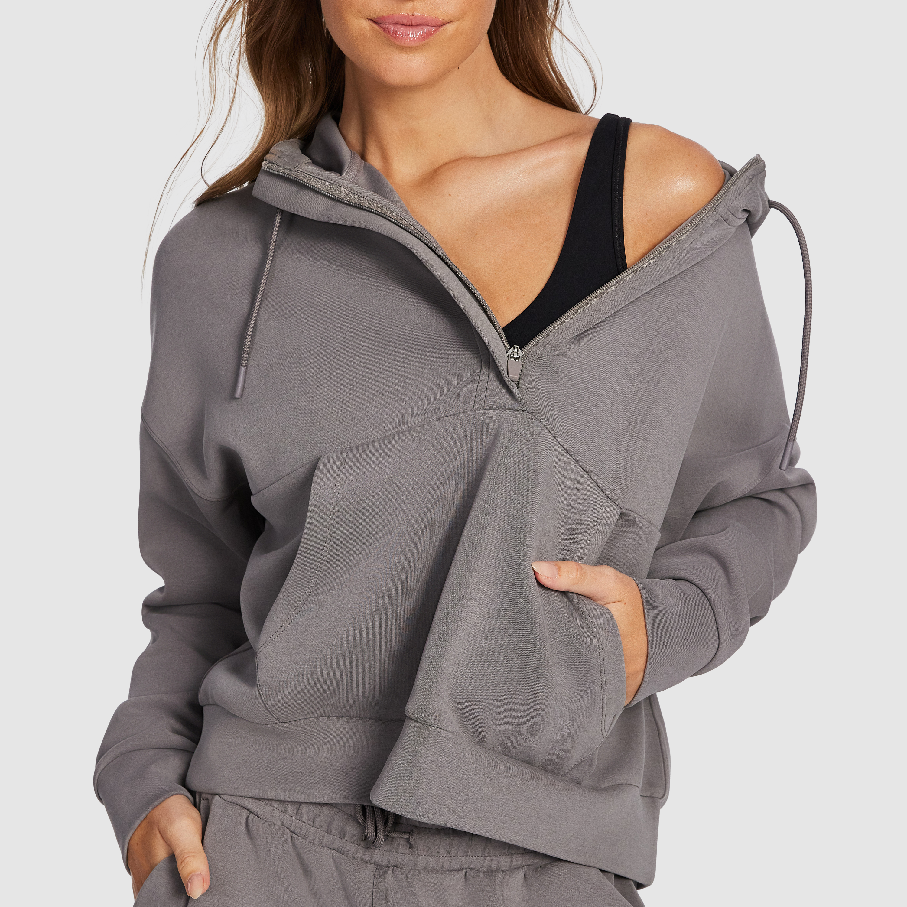 Travel Hip Length Half Zip Hoodie