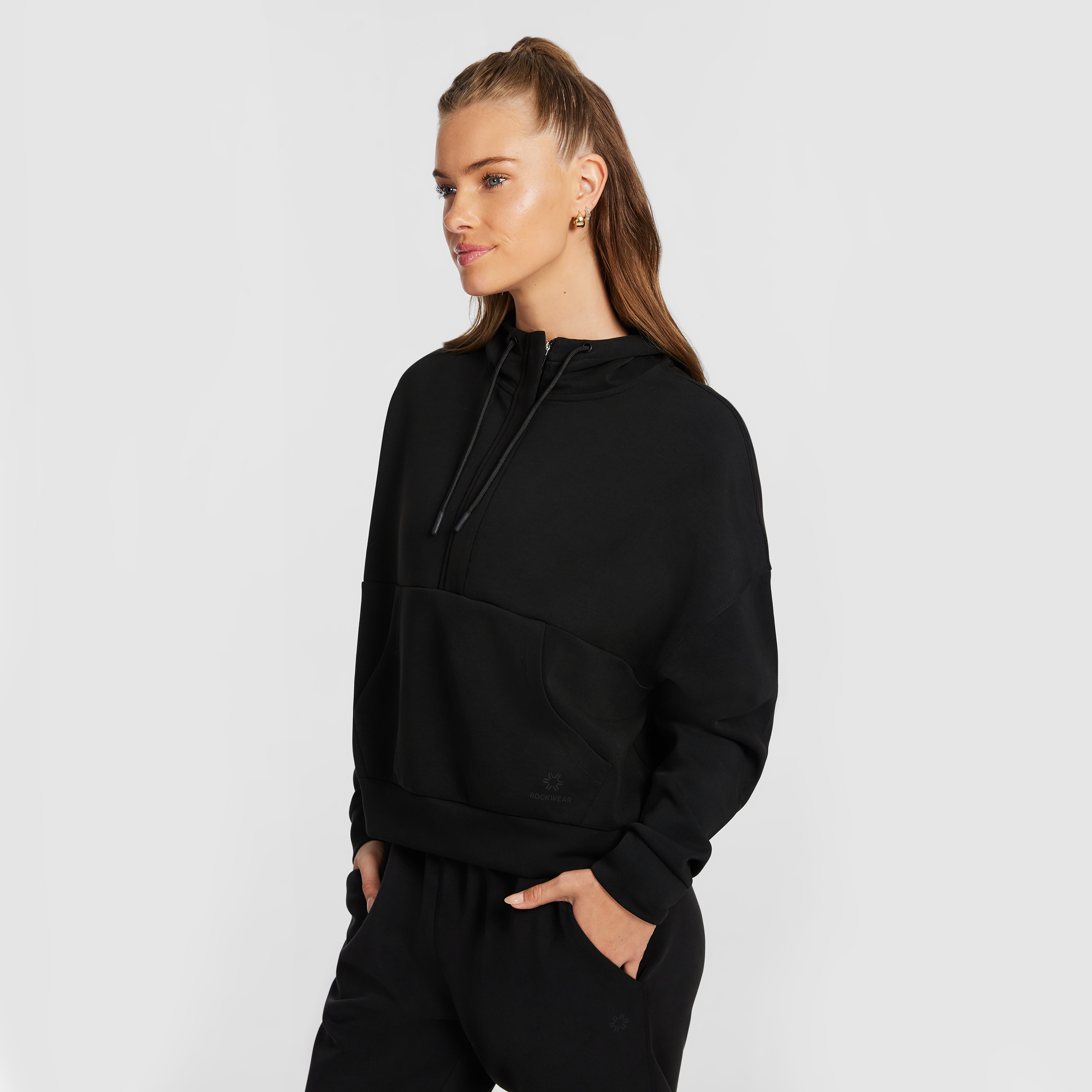 Travel Hip Length Half Zip Hoodie