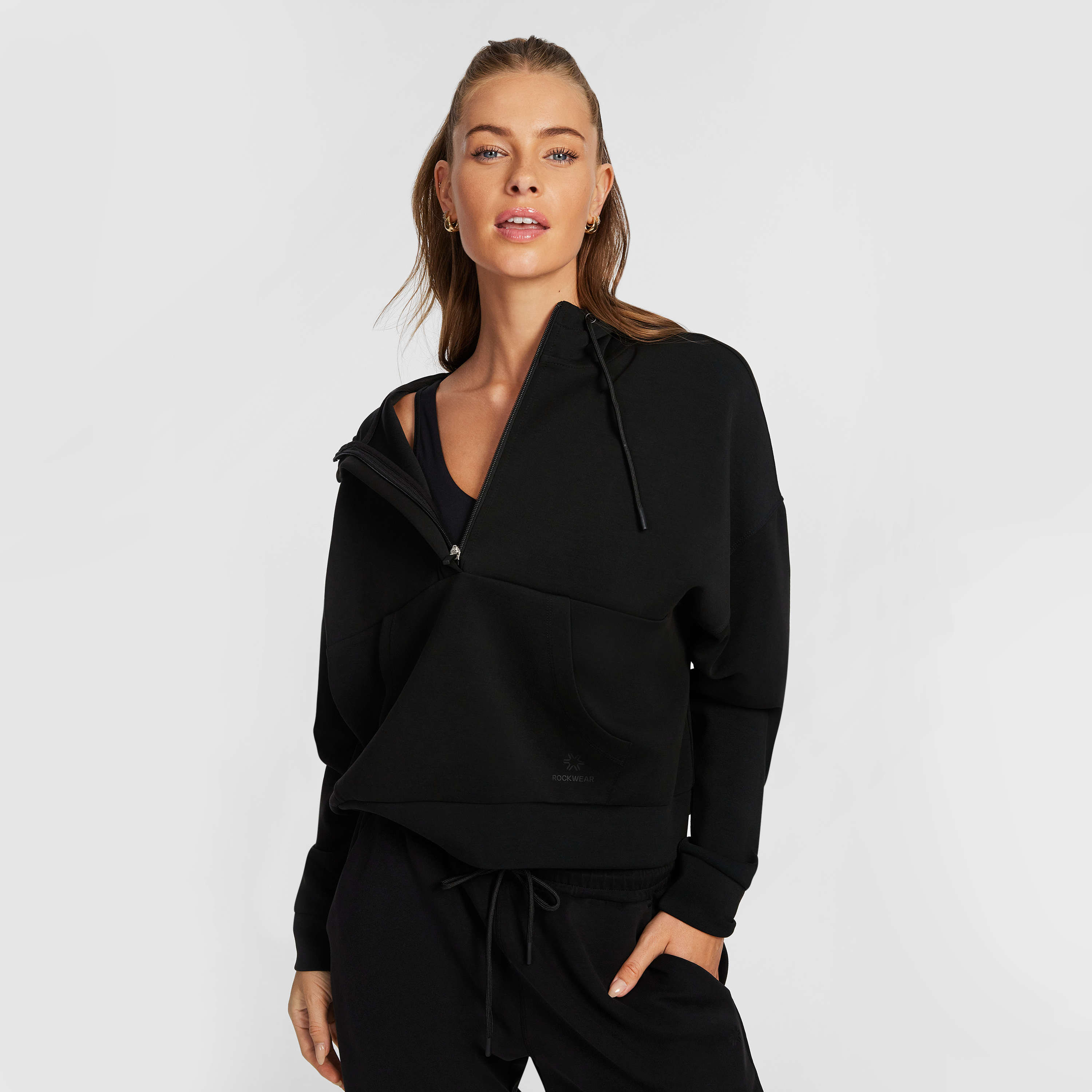 Travel Hip Length Half Zip Hoodie