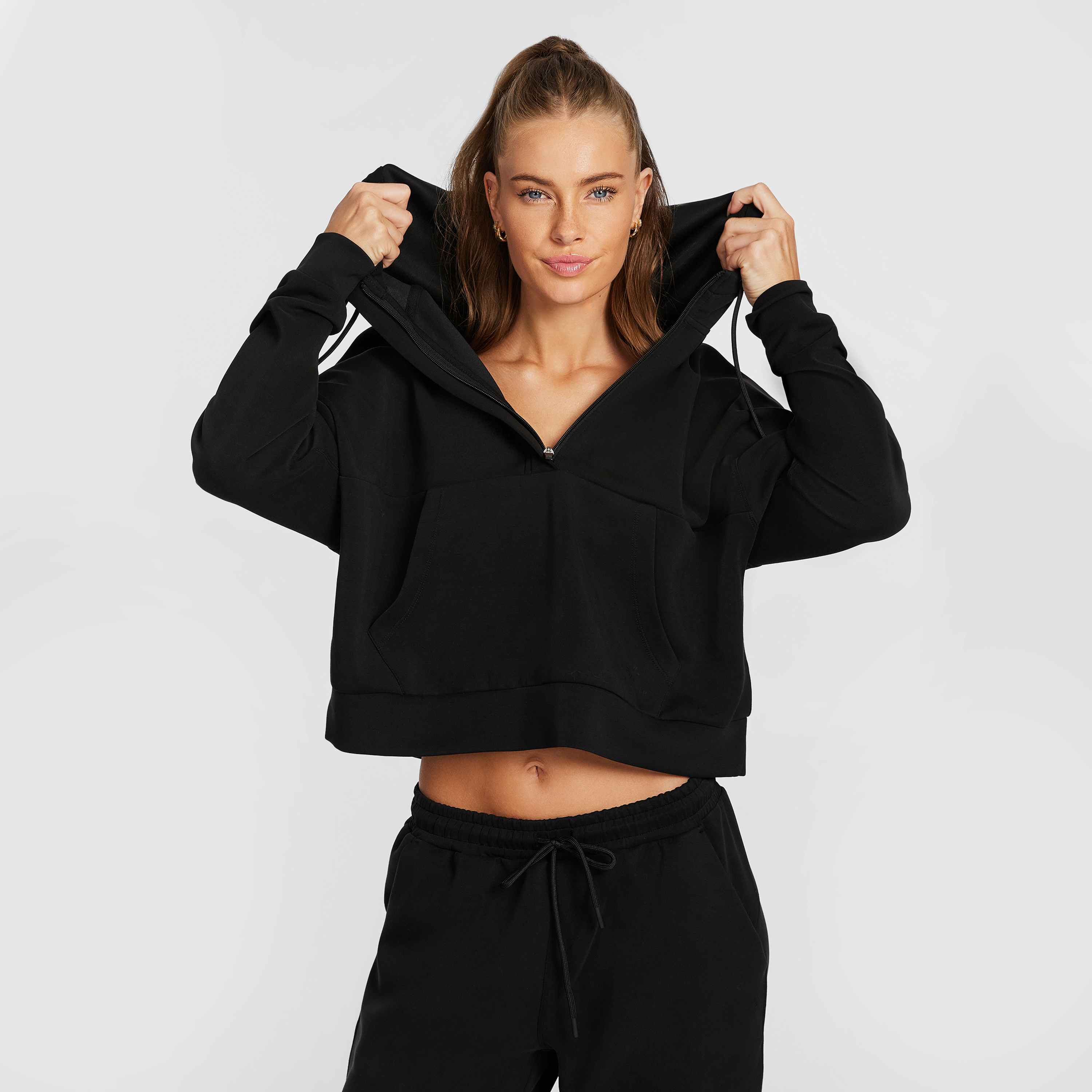 Travel Hip Length Half Zip Hoodie