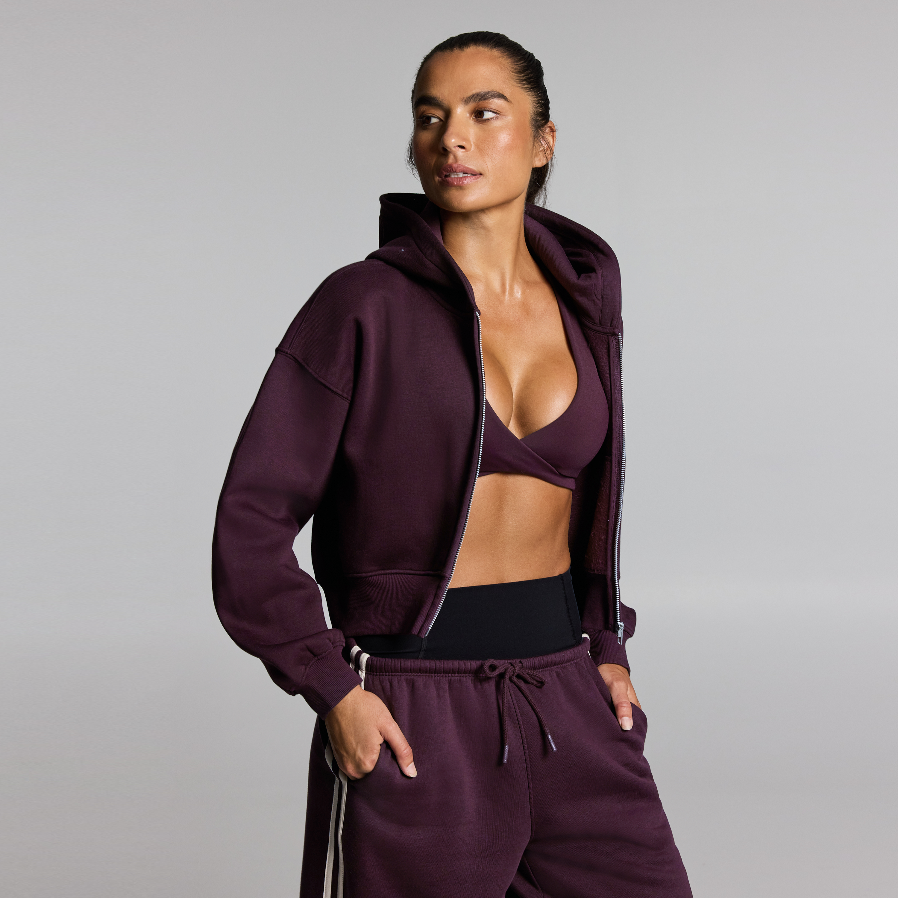 Cosy Fleece Cropped Zip Through Hoodie