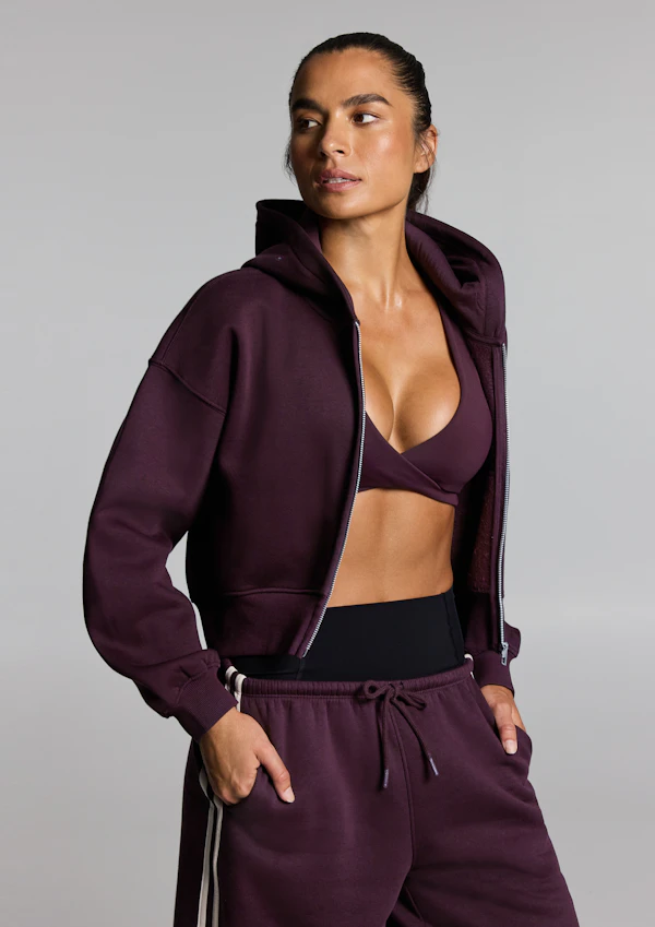 Cosy Fleece Cropped Zip Through Hoodie