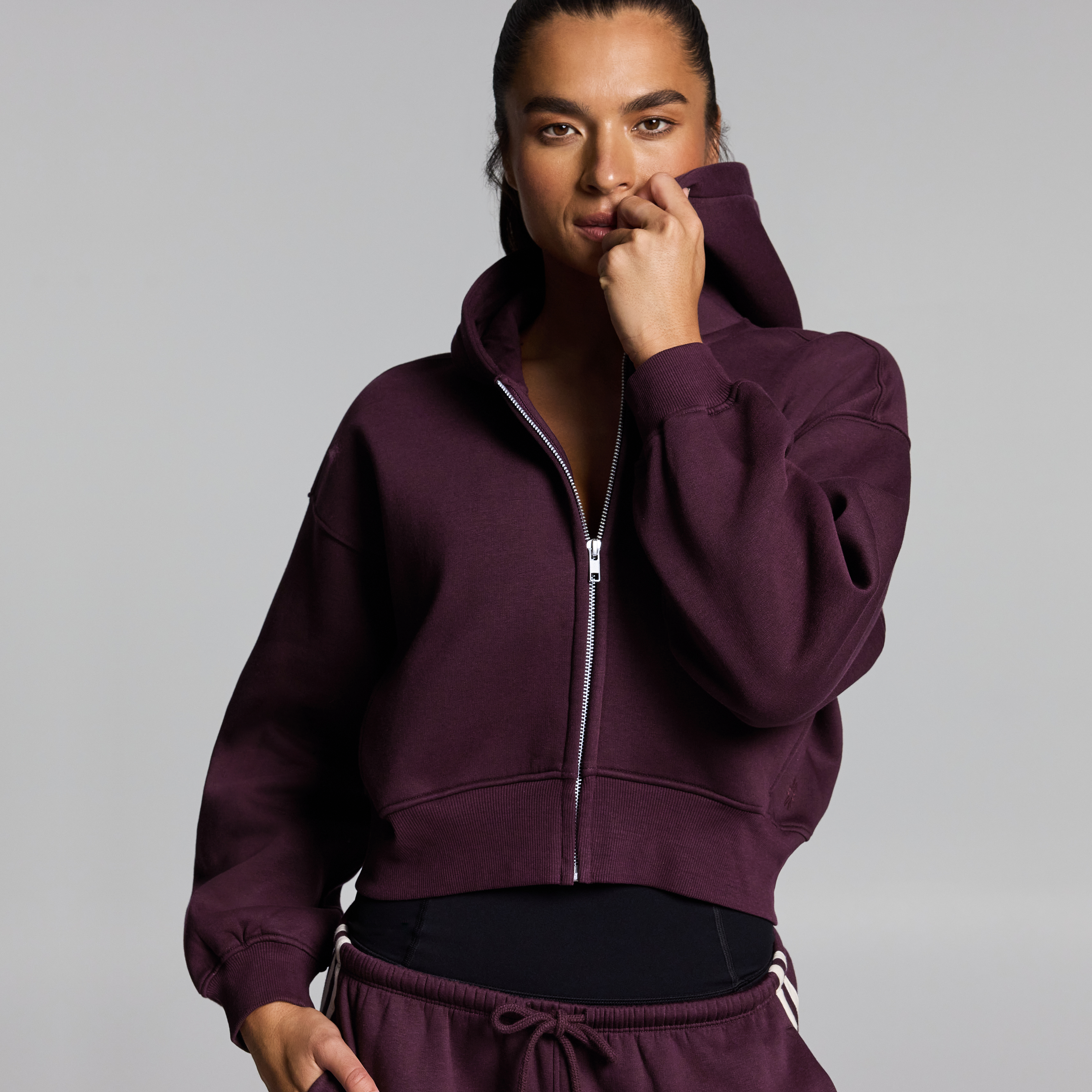 Cosy Fleece Cropped Zip Through Hoodie