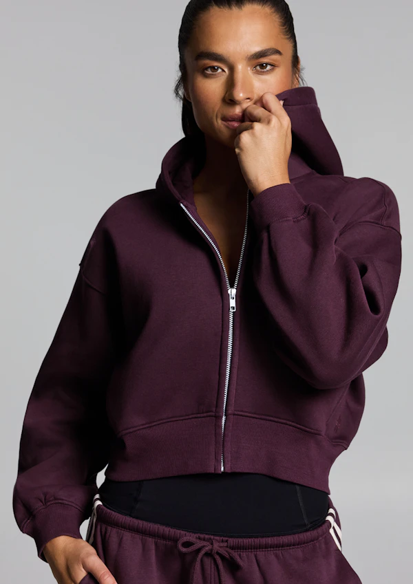 Cosy Fleece Cropped Zip Through Hoodie