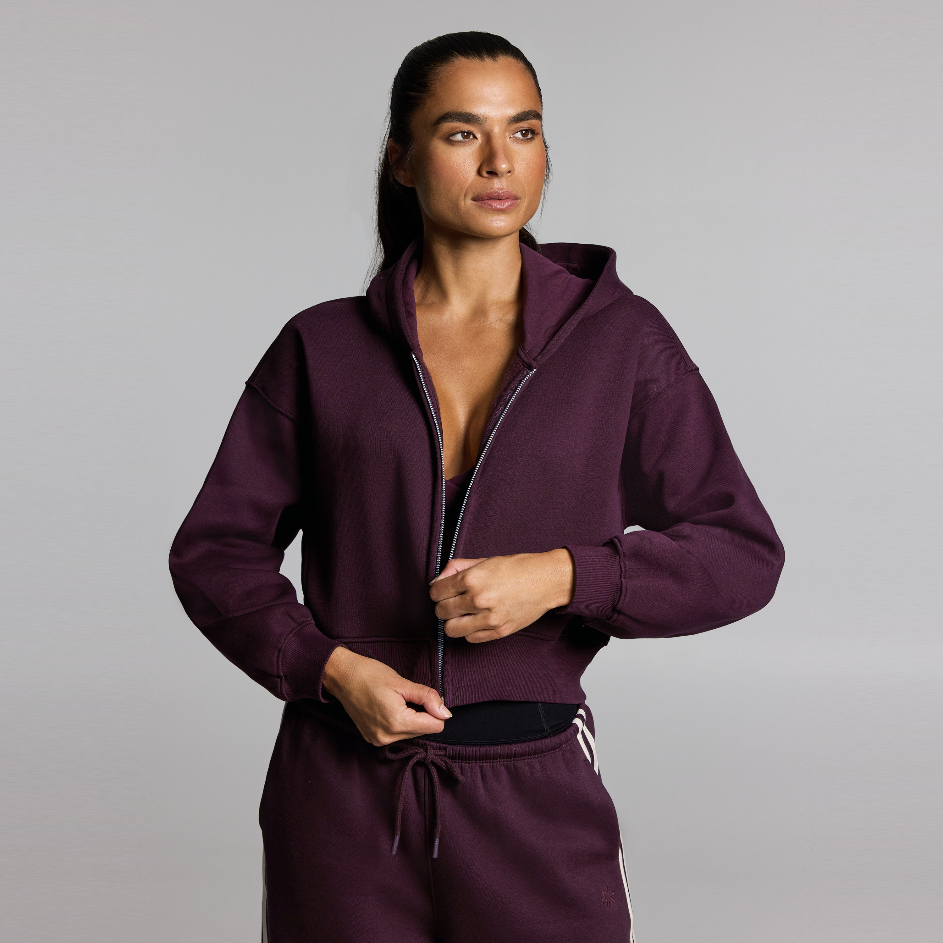 Cosy Fleece Cropped Zip Through Hoodie