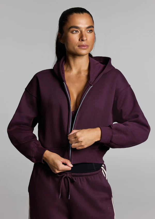Cosy Fleece Cropped Zip Through Hoodie