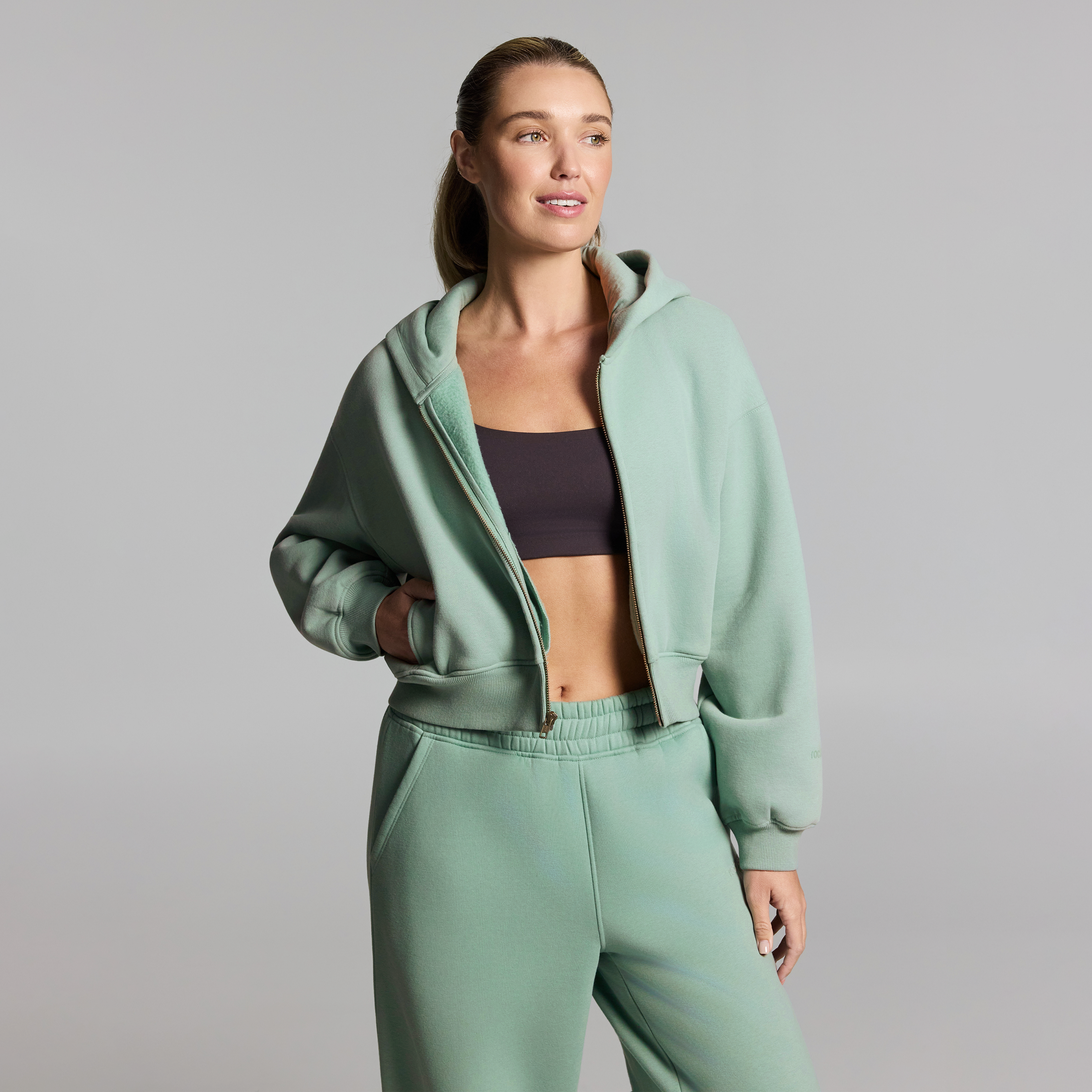 Luxe Fleece Cropped Zip Through Hoodie