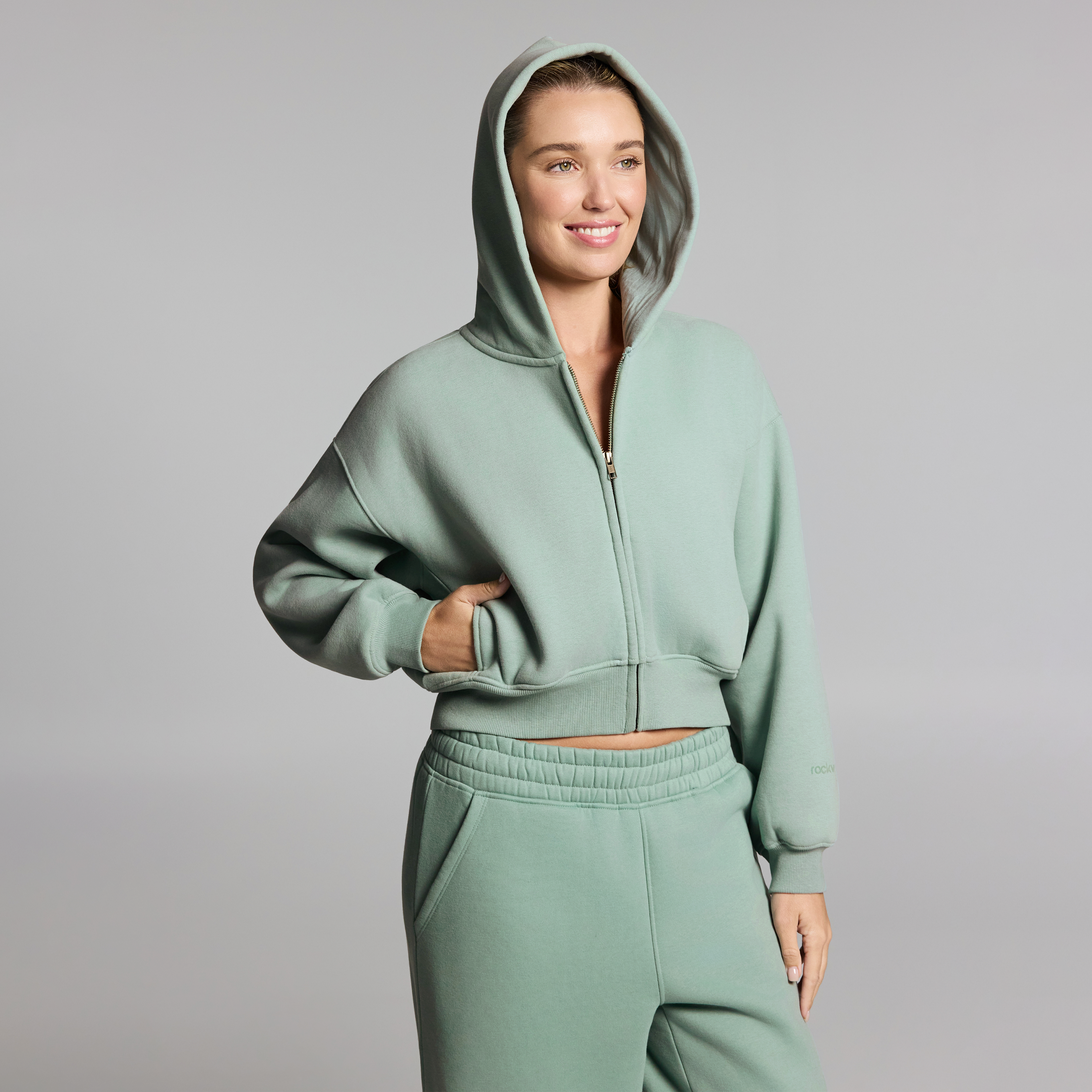 Luxe Fleece Cropped Zip Through Hoodie