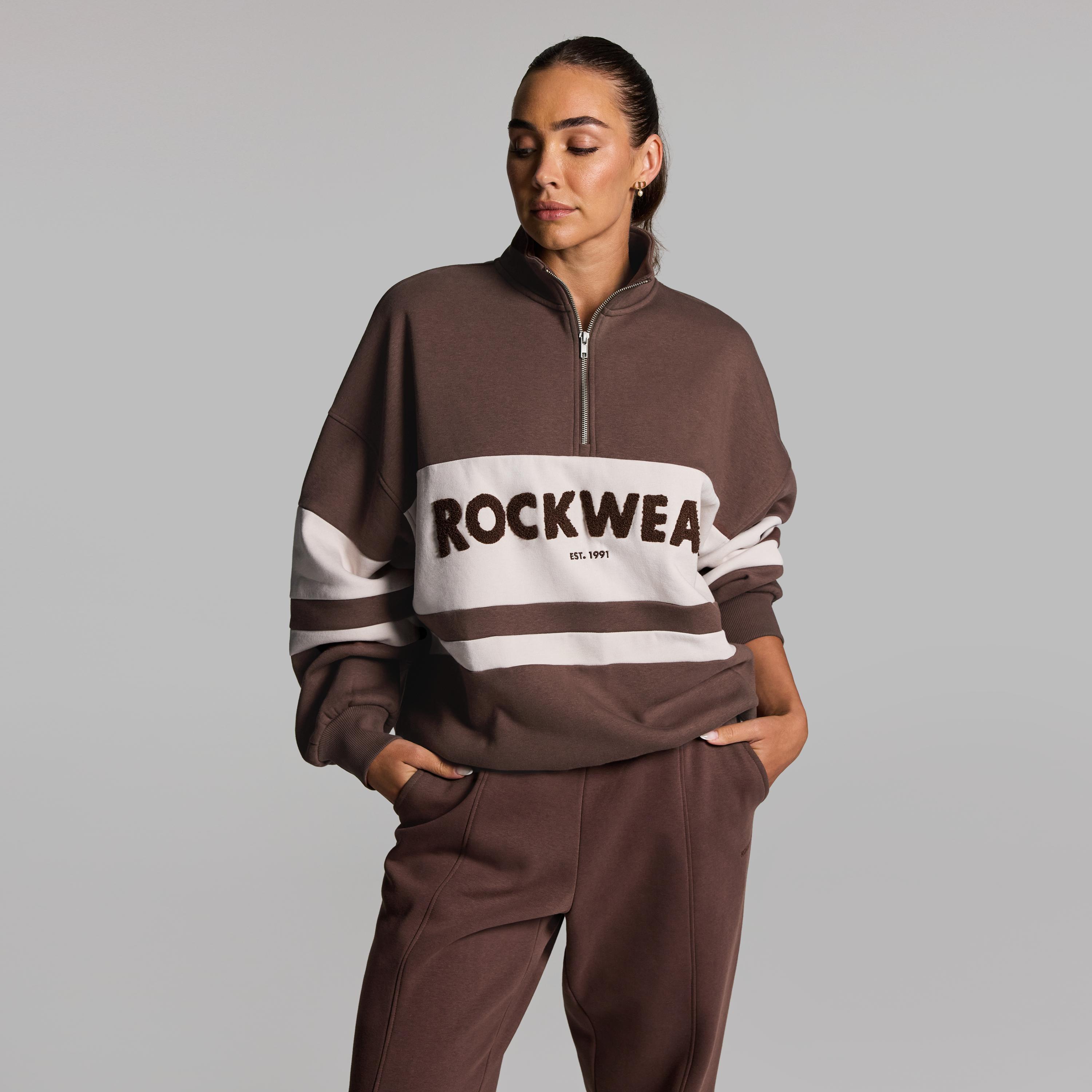 Cosy Fleece Oversized Blocked Half Zip Jumper