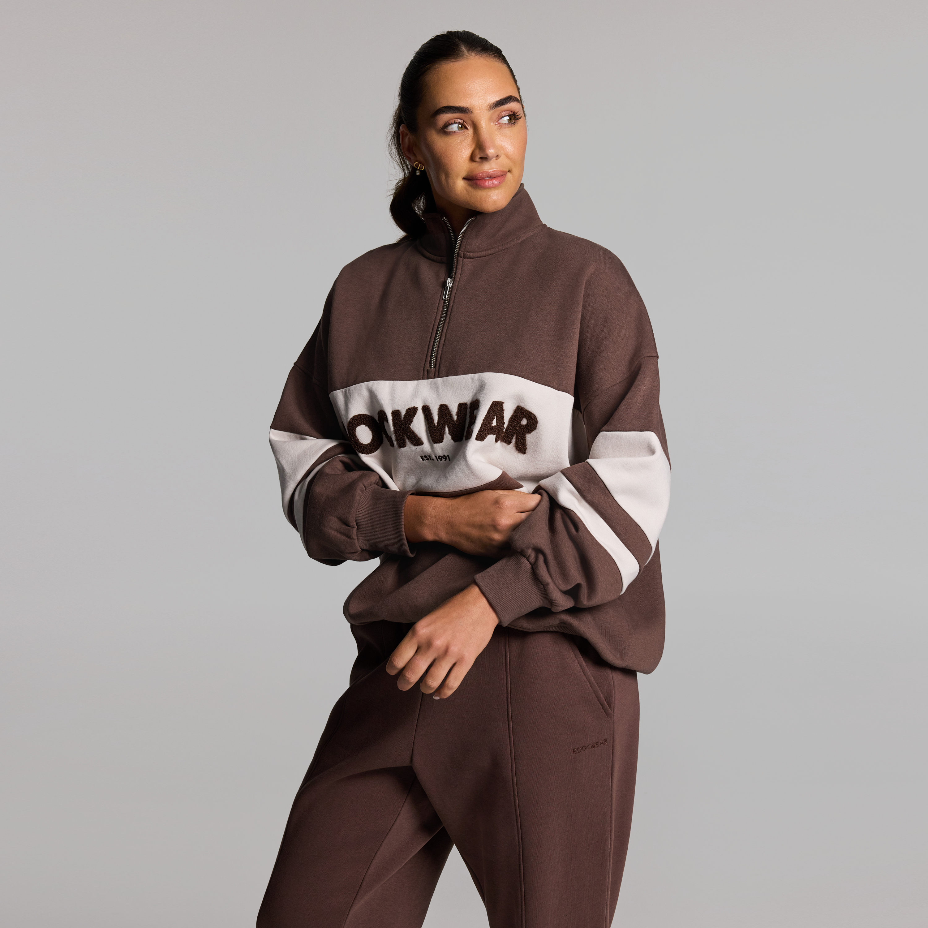 Cosy Fleece Oversized Blocked Half Zip Jumper