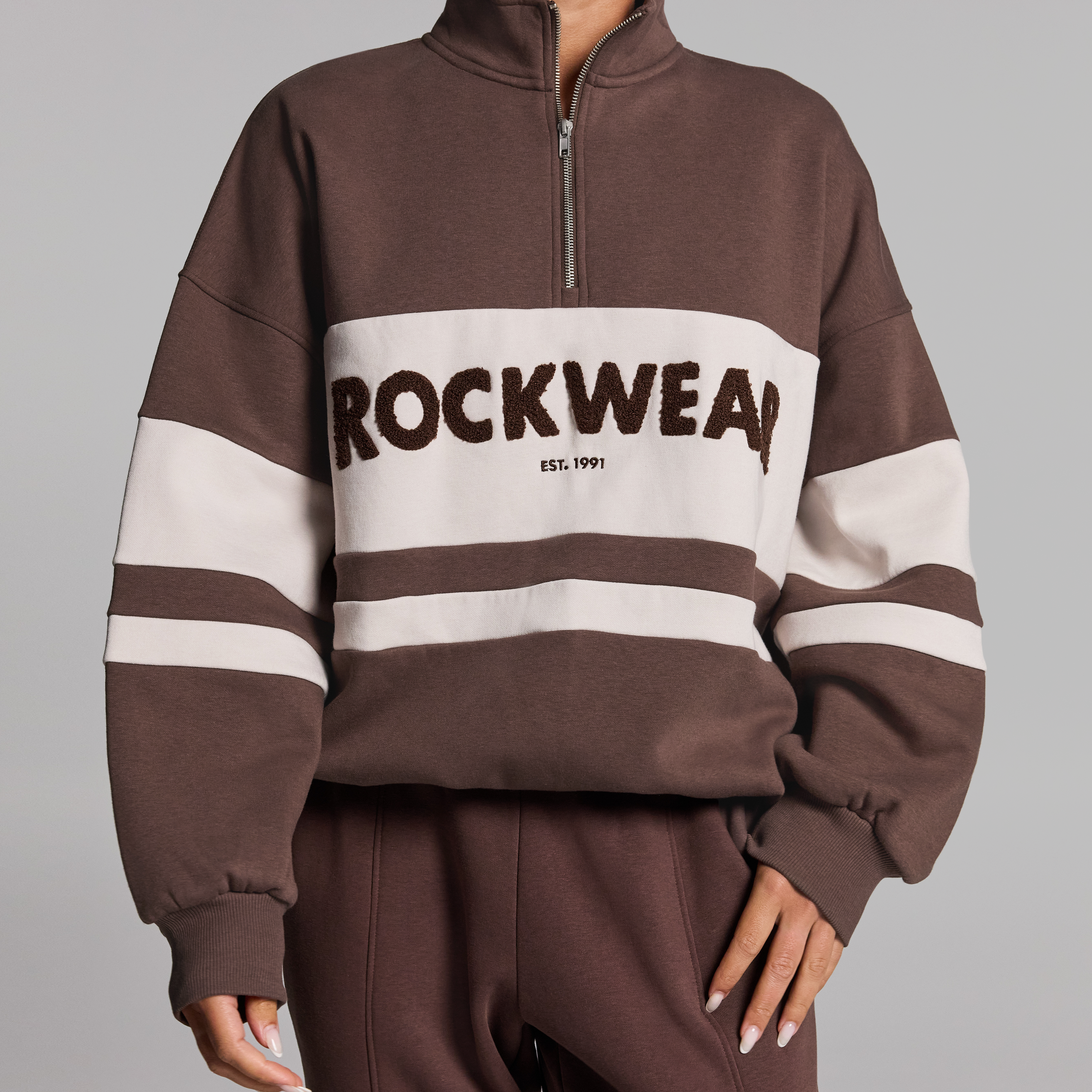 Cosy Fleece Oversized Blocked Half Zip Jumper