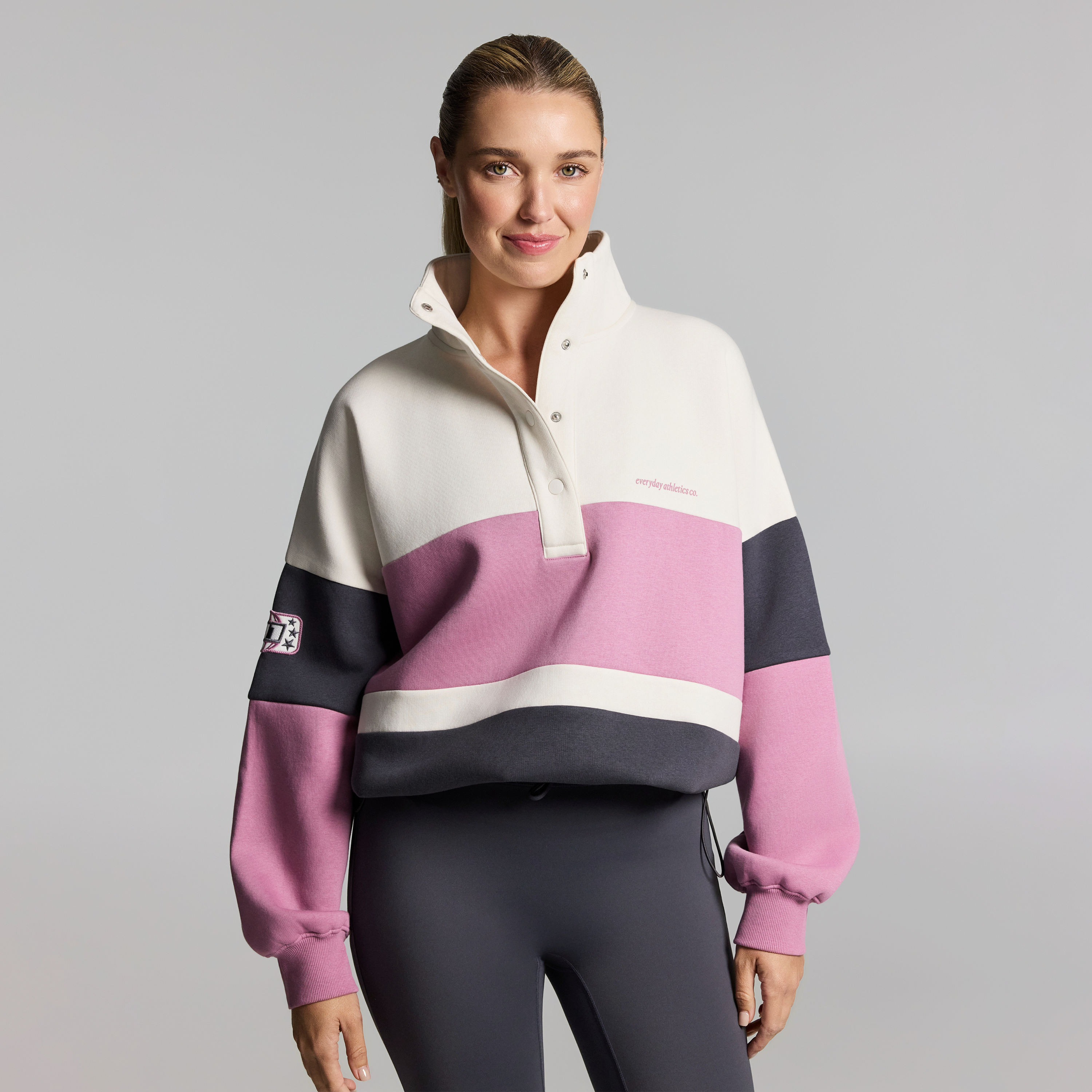 Cosy Fleece Blocked Snap Crew