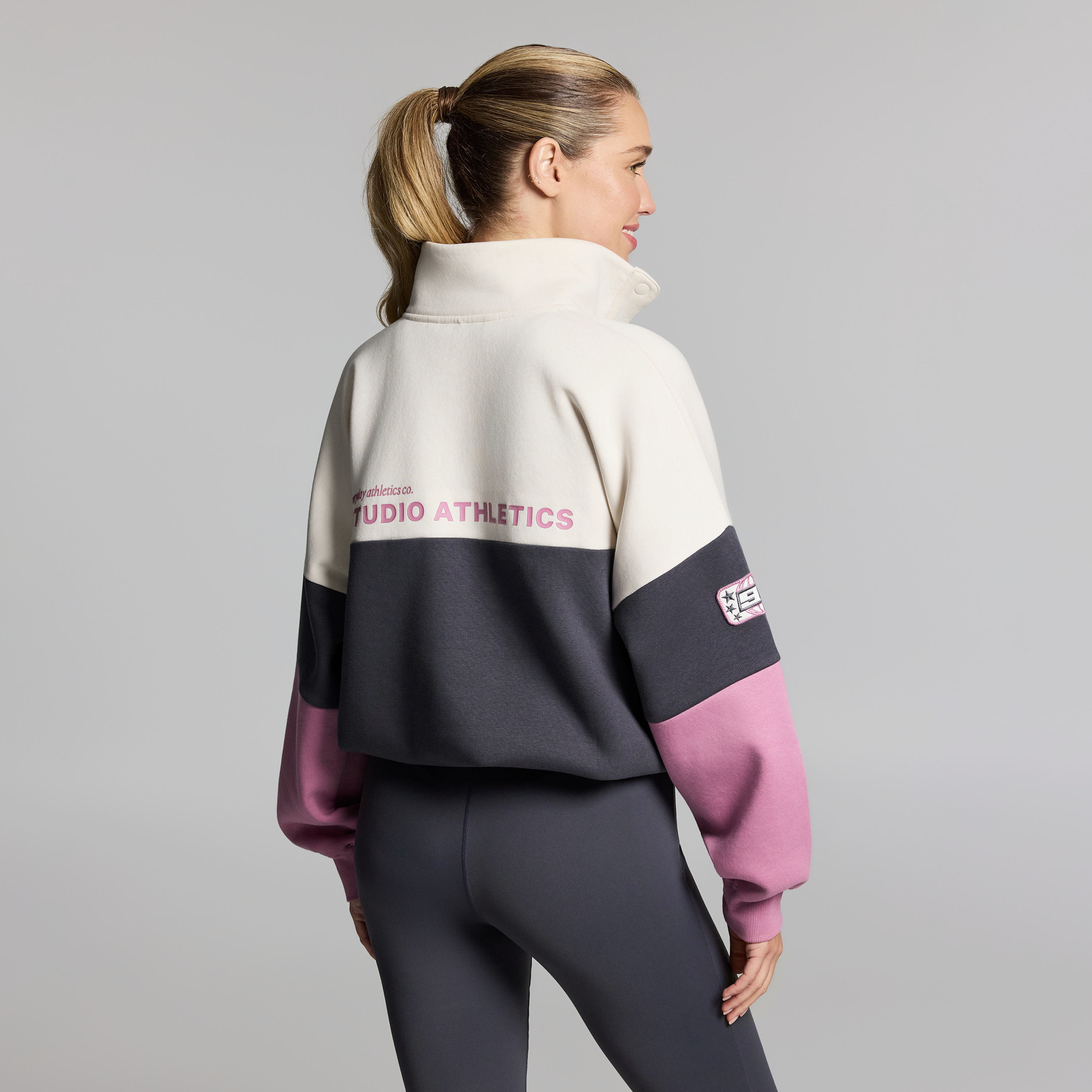 Cosy Fleece Blocked Snap Crew