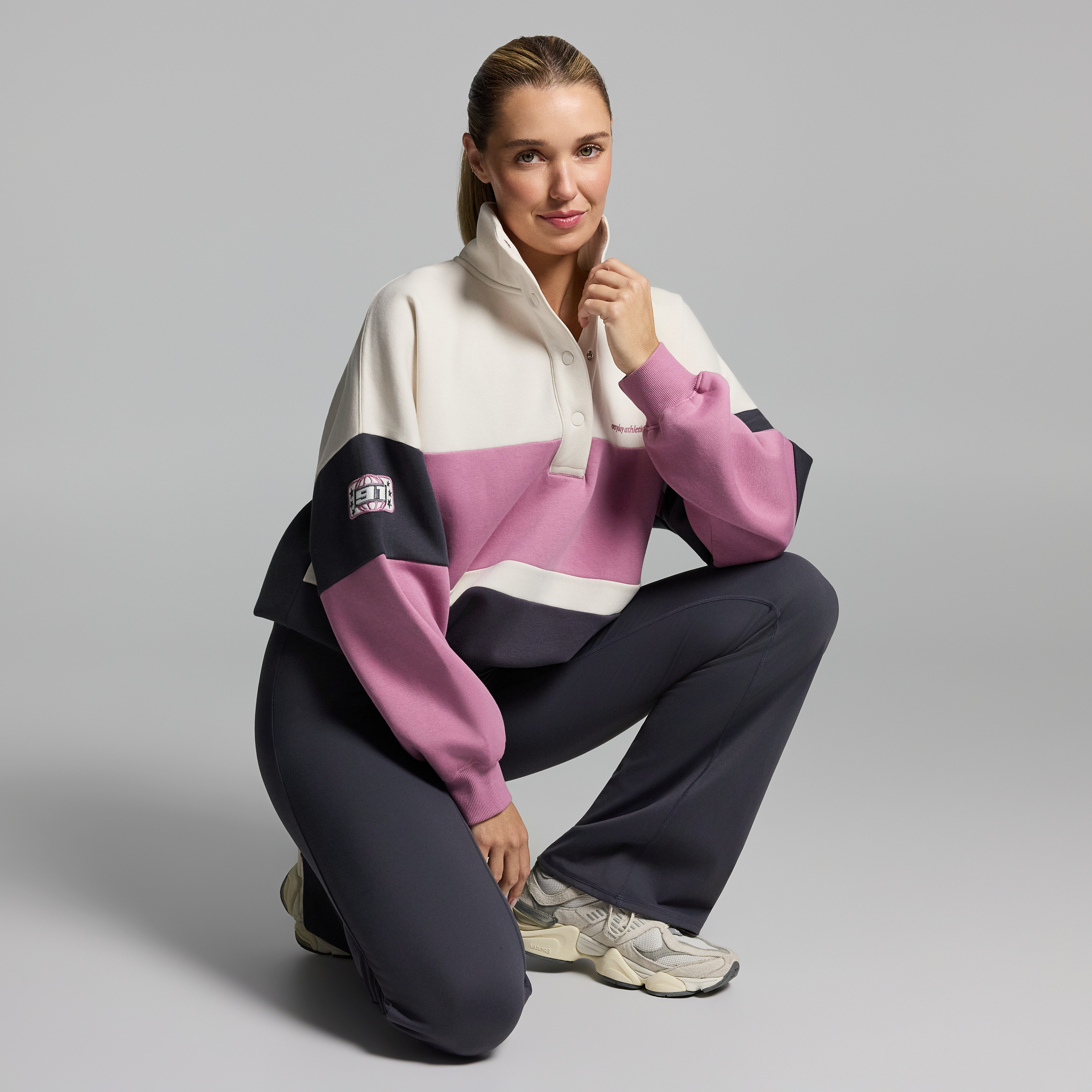 Cosy Fleece Blocked Snap Crew