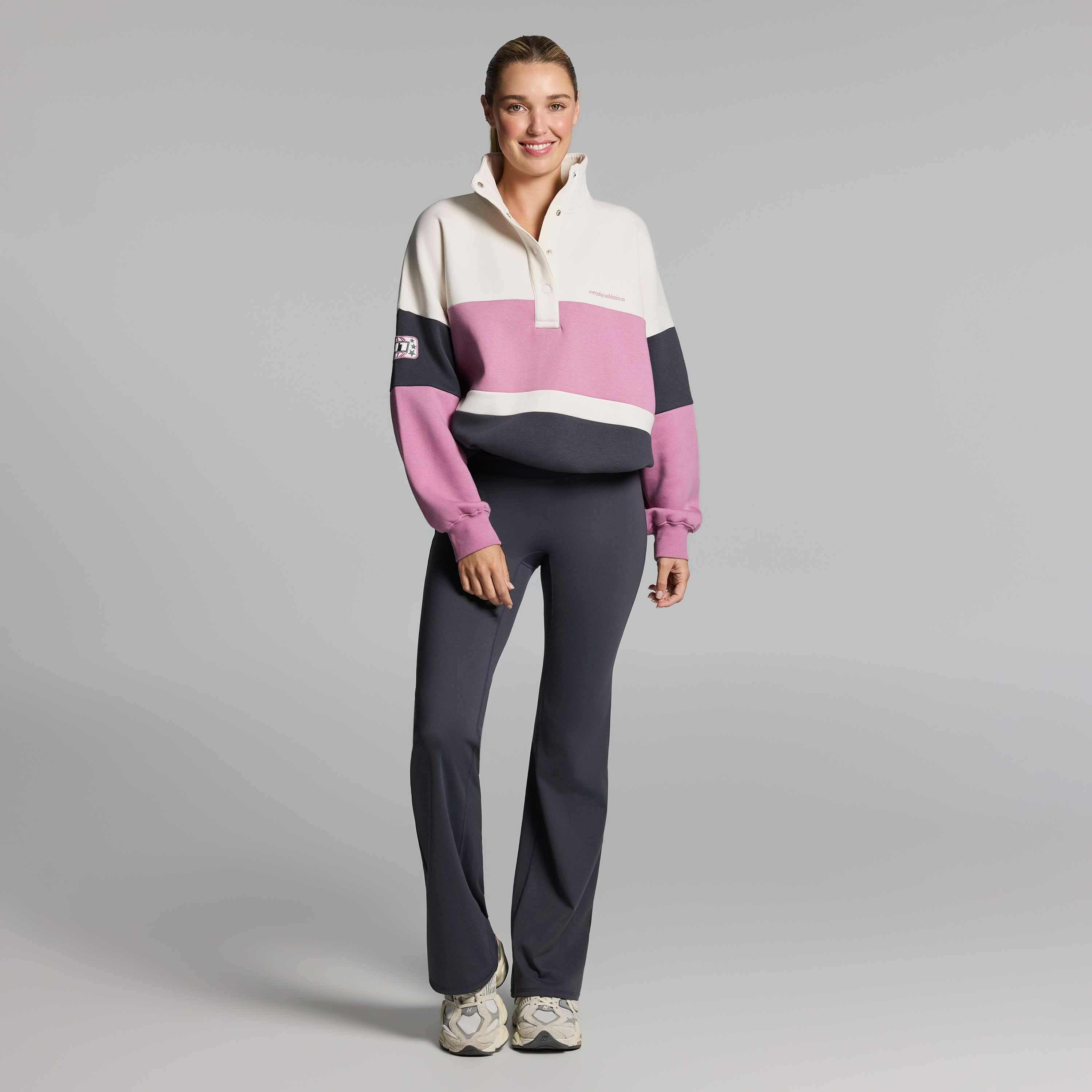 Cosy Fleece Blocked Snap Crew