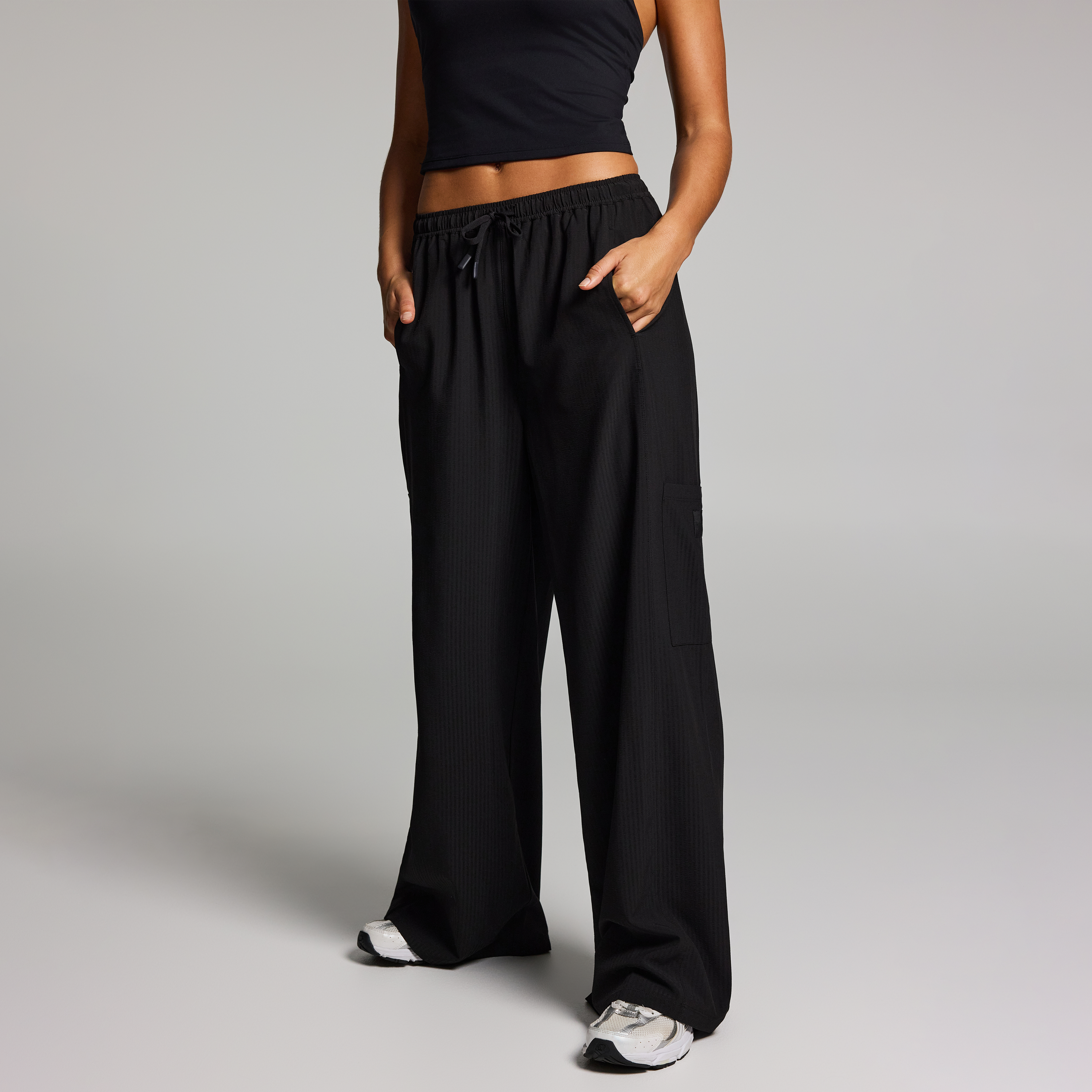 Textured Cargo Wide Leg Longer Length Pants