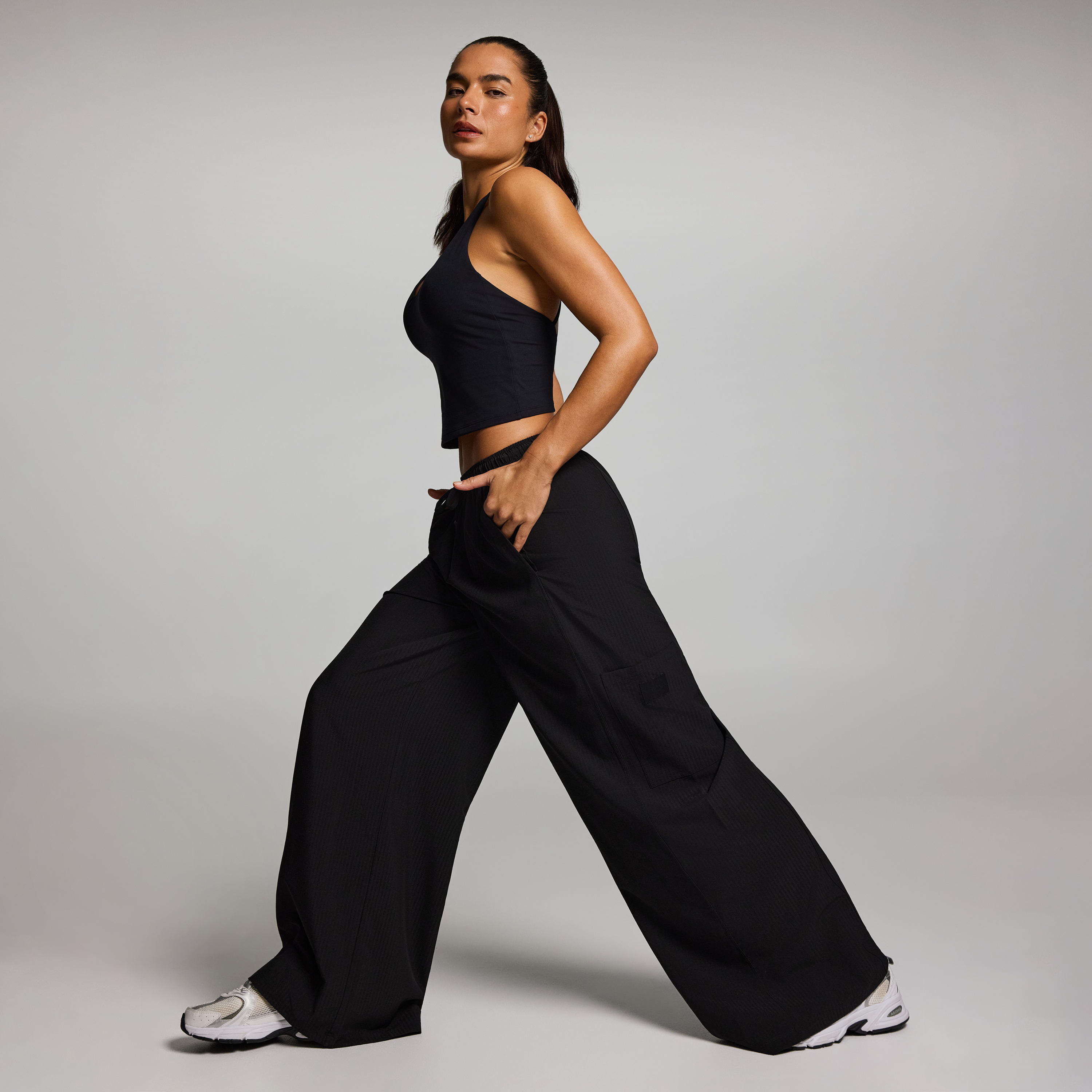 Textured Cargo Wide Leg Longer Length Pants