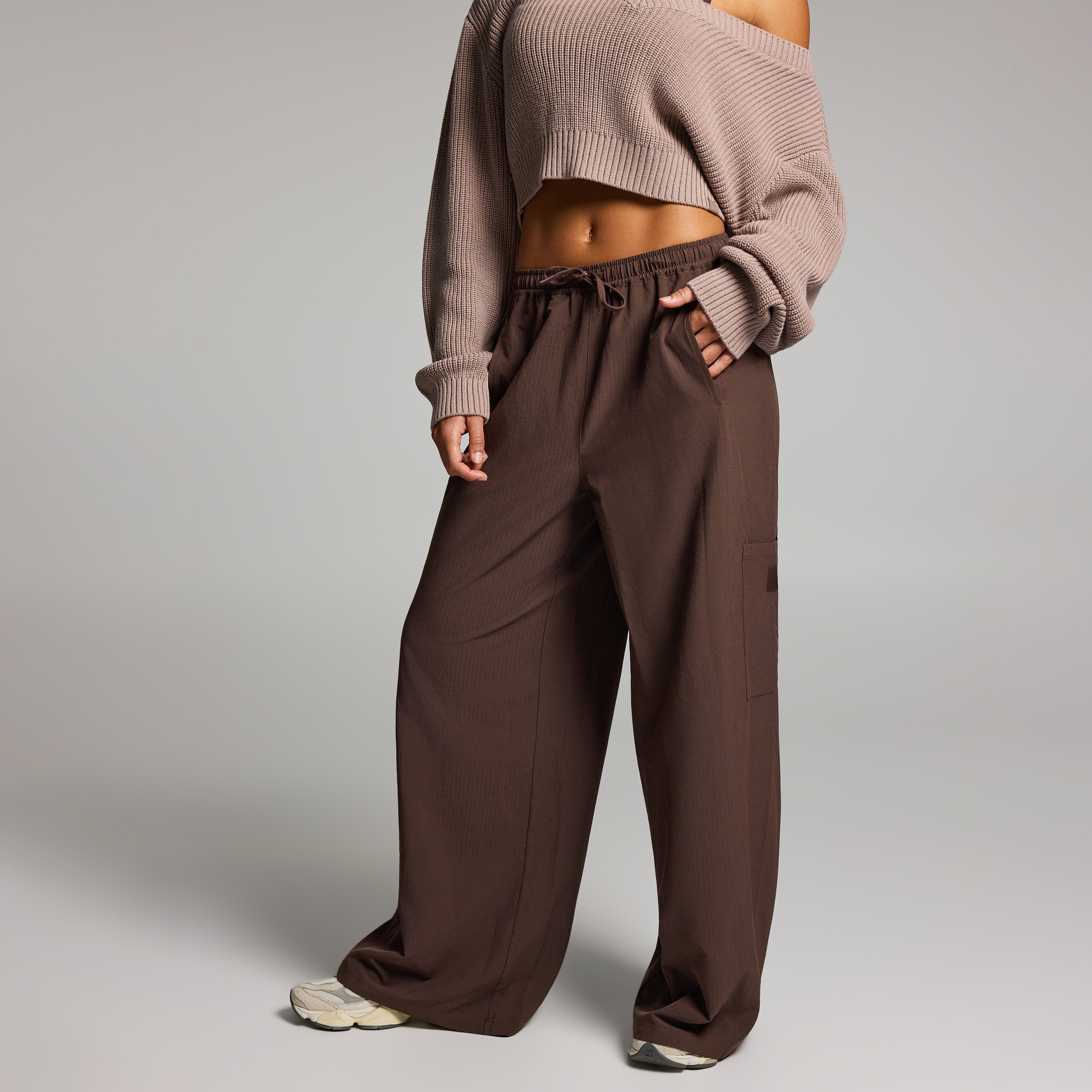 Textured Cargo Wide Leg Longer Length Pants