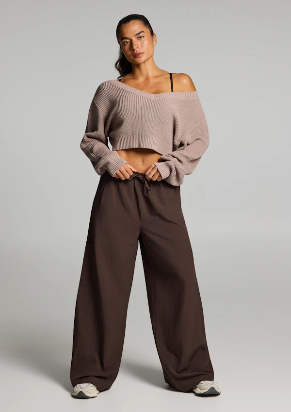 Textured Cargo Wide Leg Longer Length Pants
