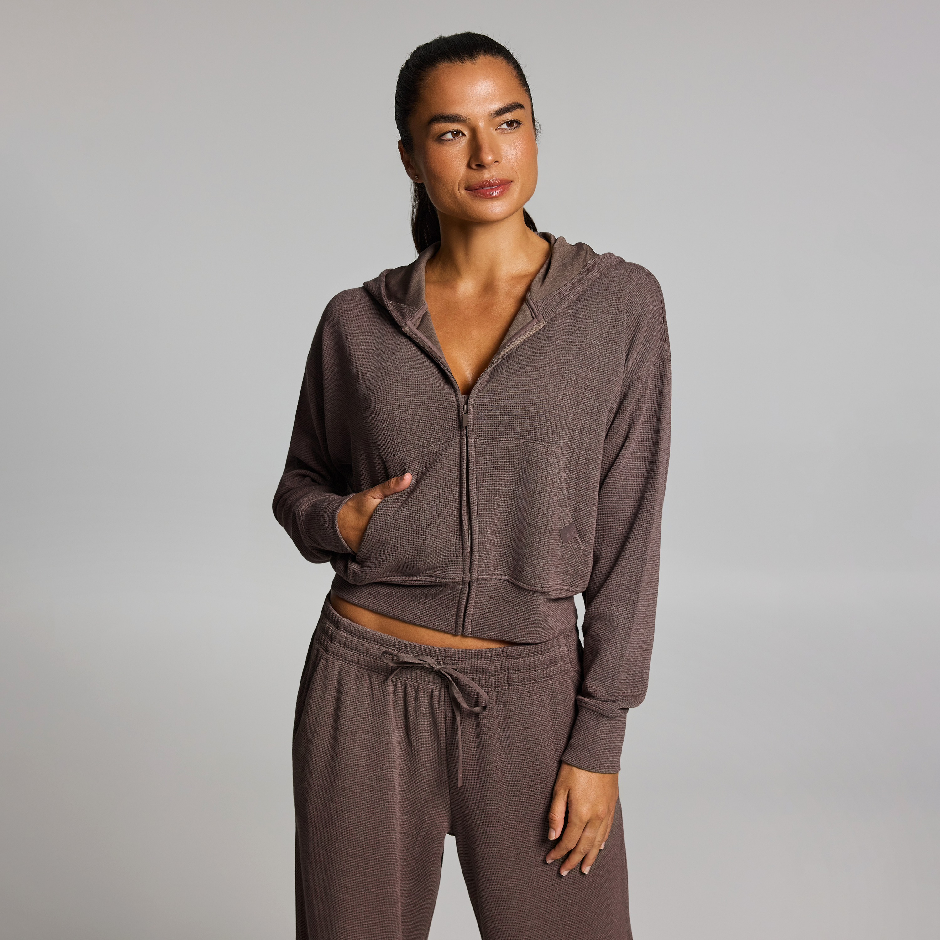 Waffle Zip Through Hoodie